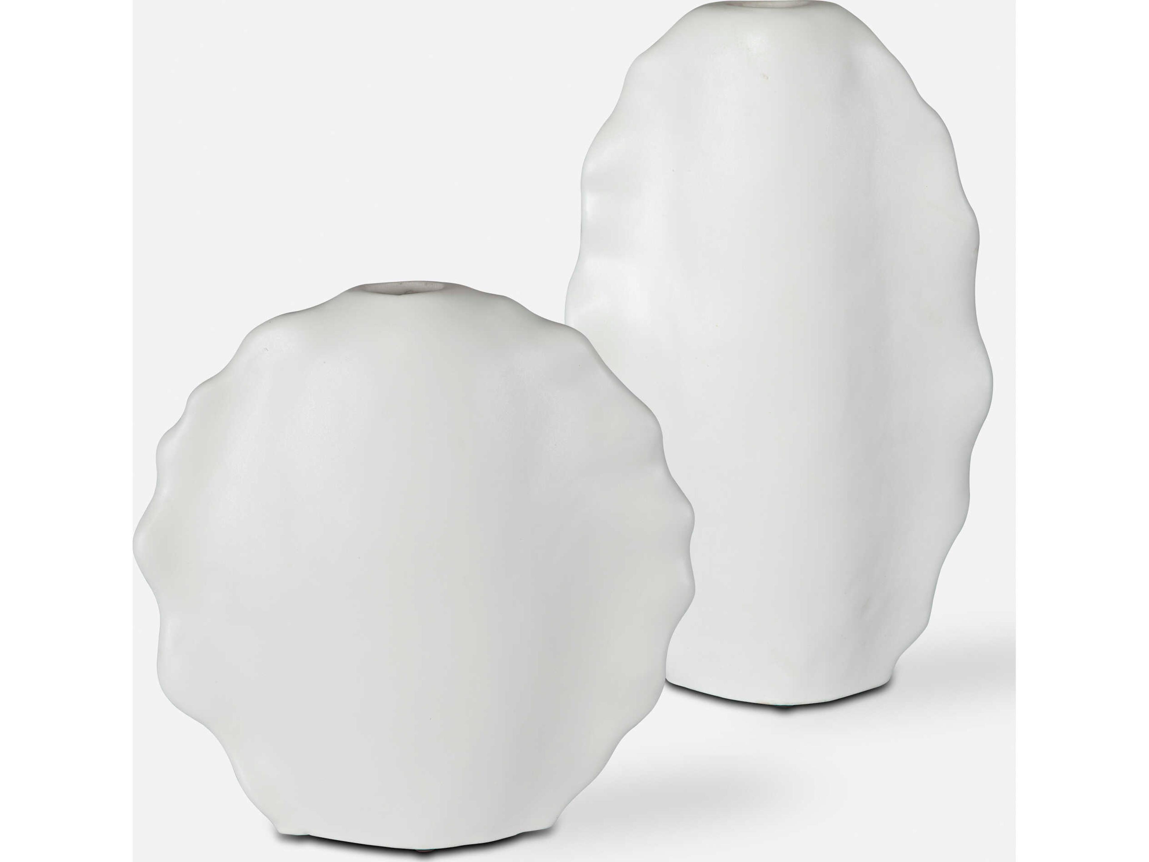 Ruffled Matte White Vase Set of 2