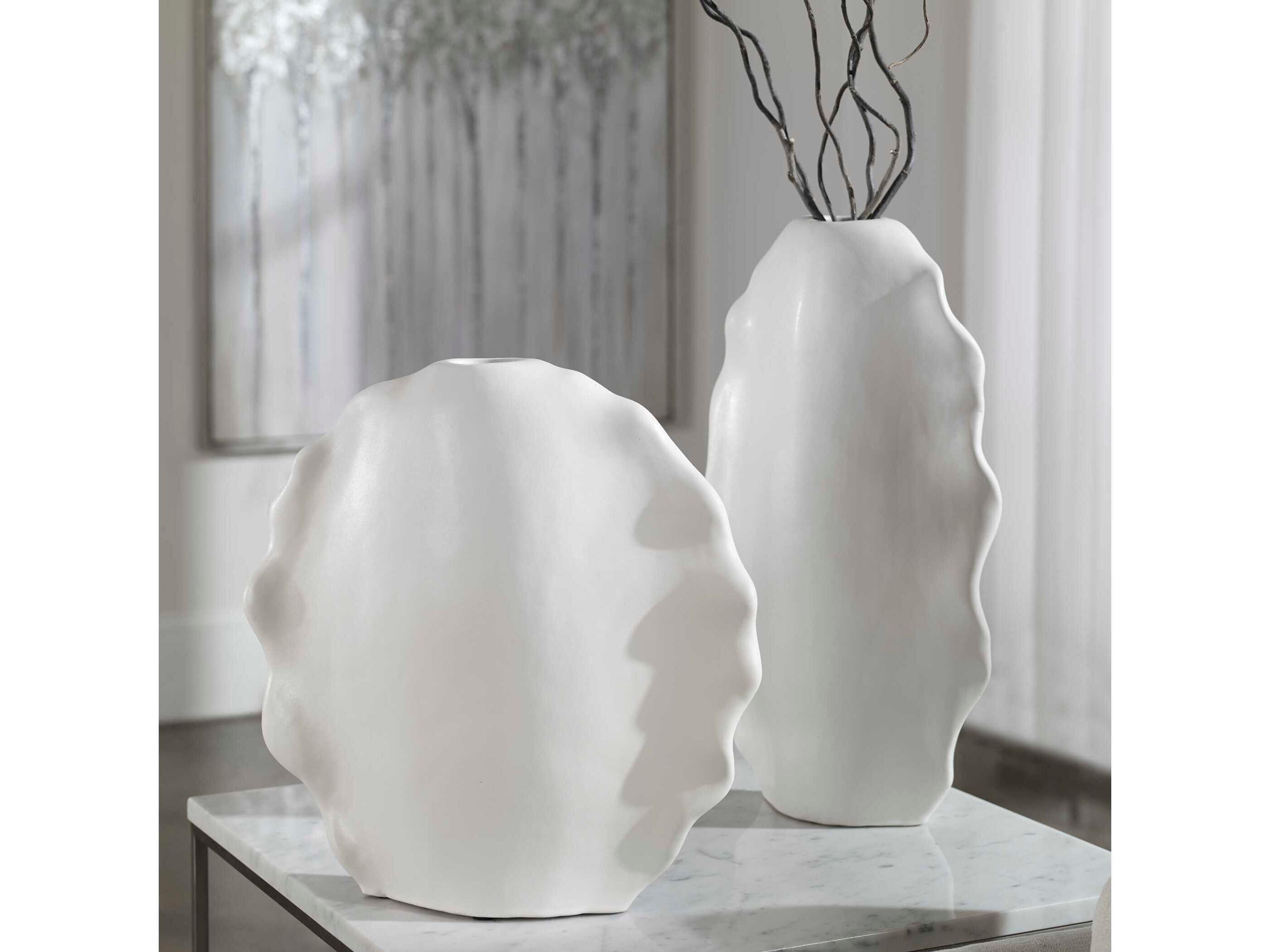 Uttermost Ruffled Matte White Vase Set of 2
