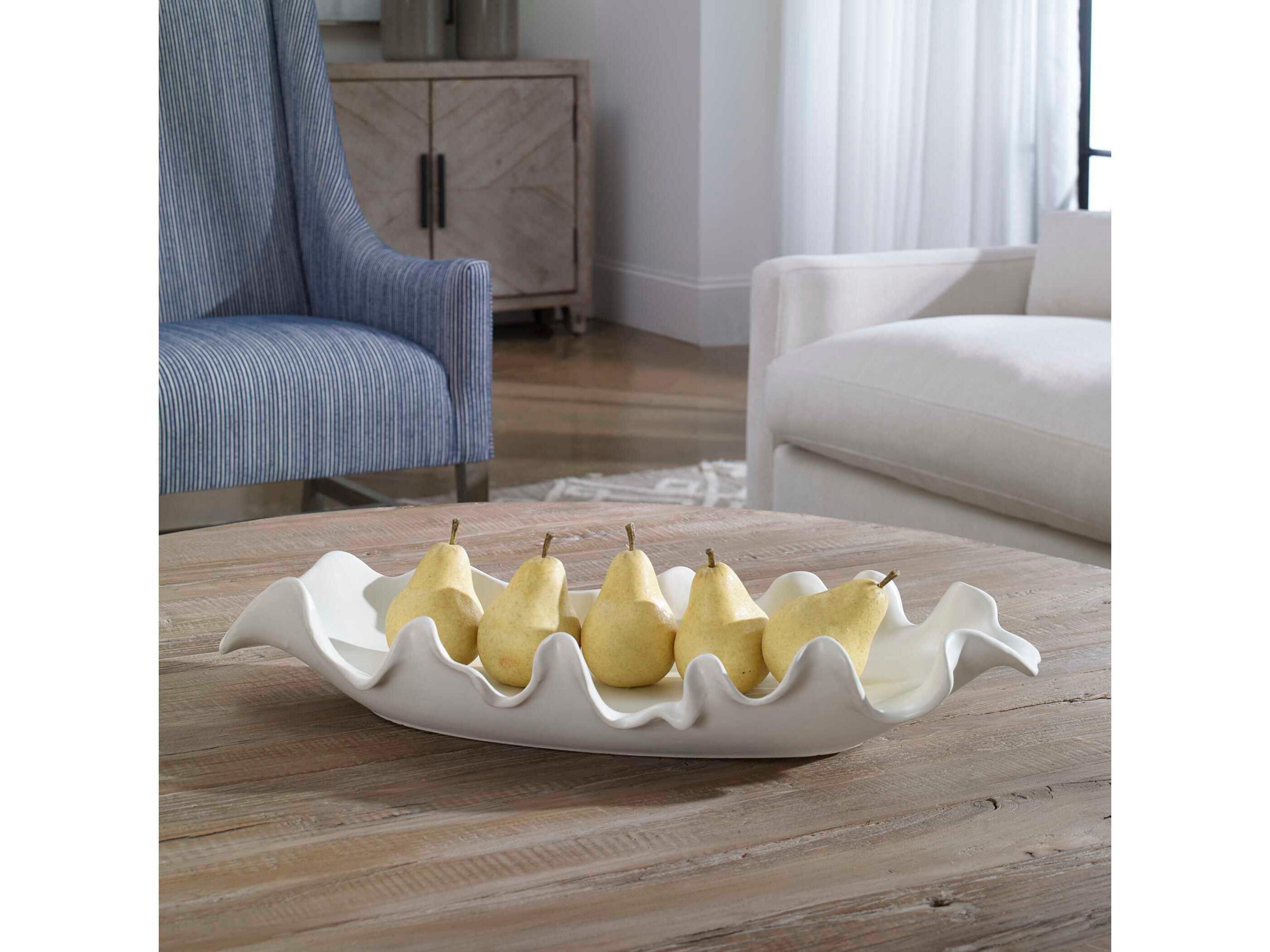 Uttermost Ruffled Matte White Glaze Decorative Plate