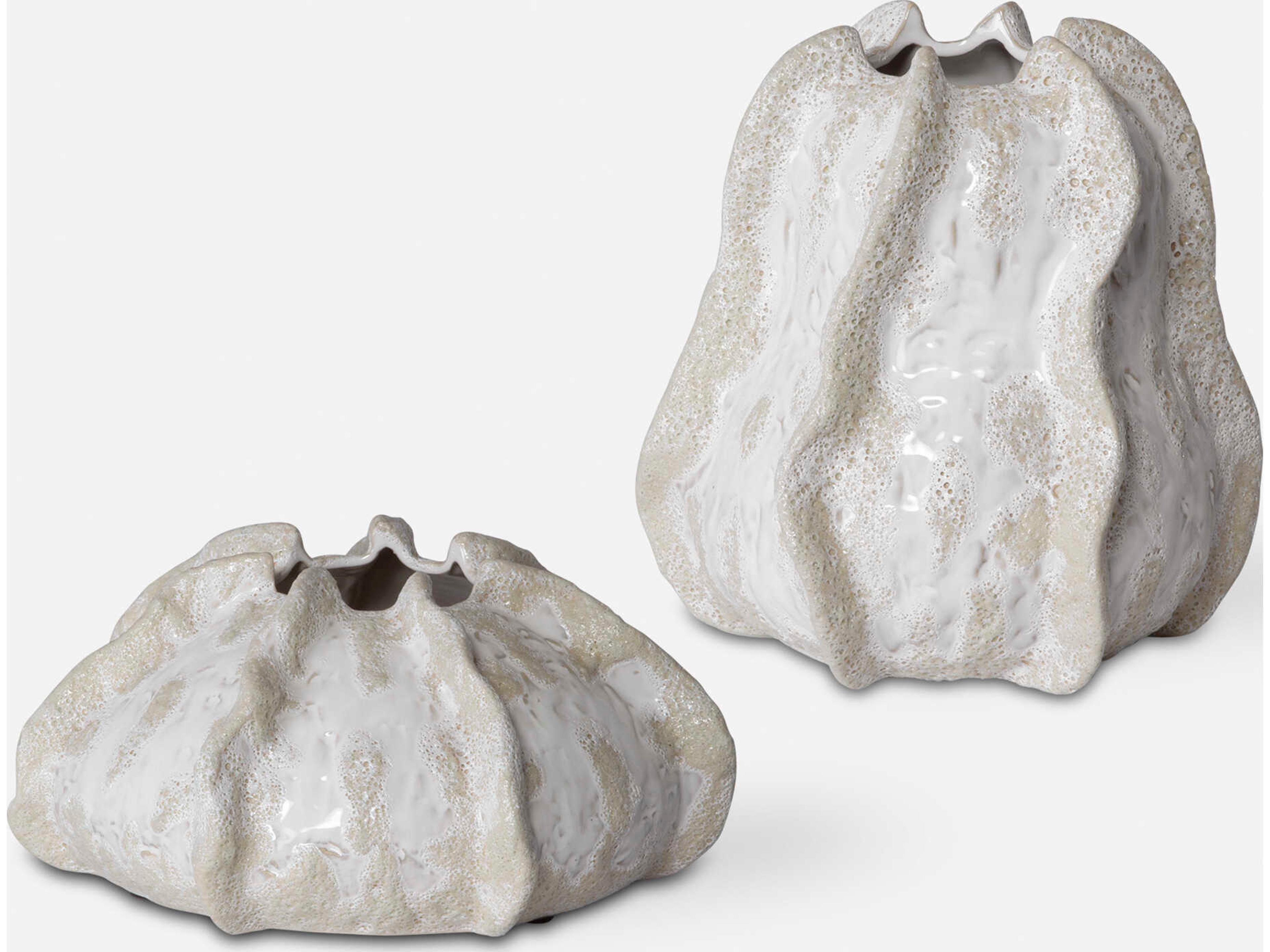 Uttermost Urchin Ivory / Beige Glaze Vases Set of 2