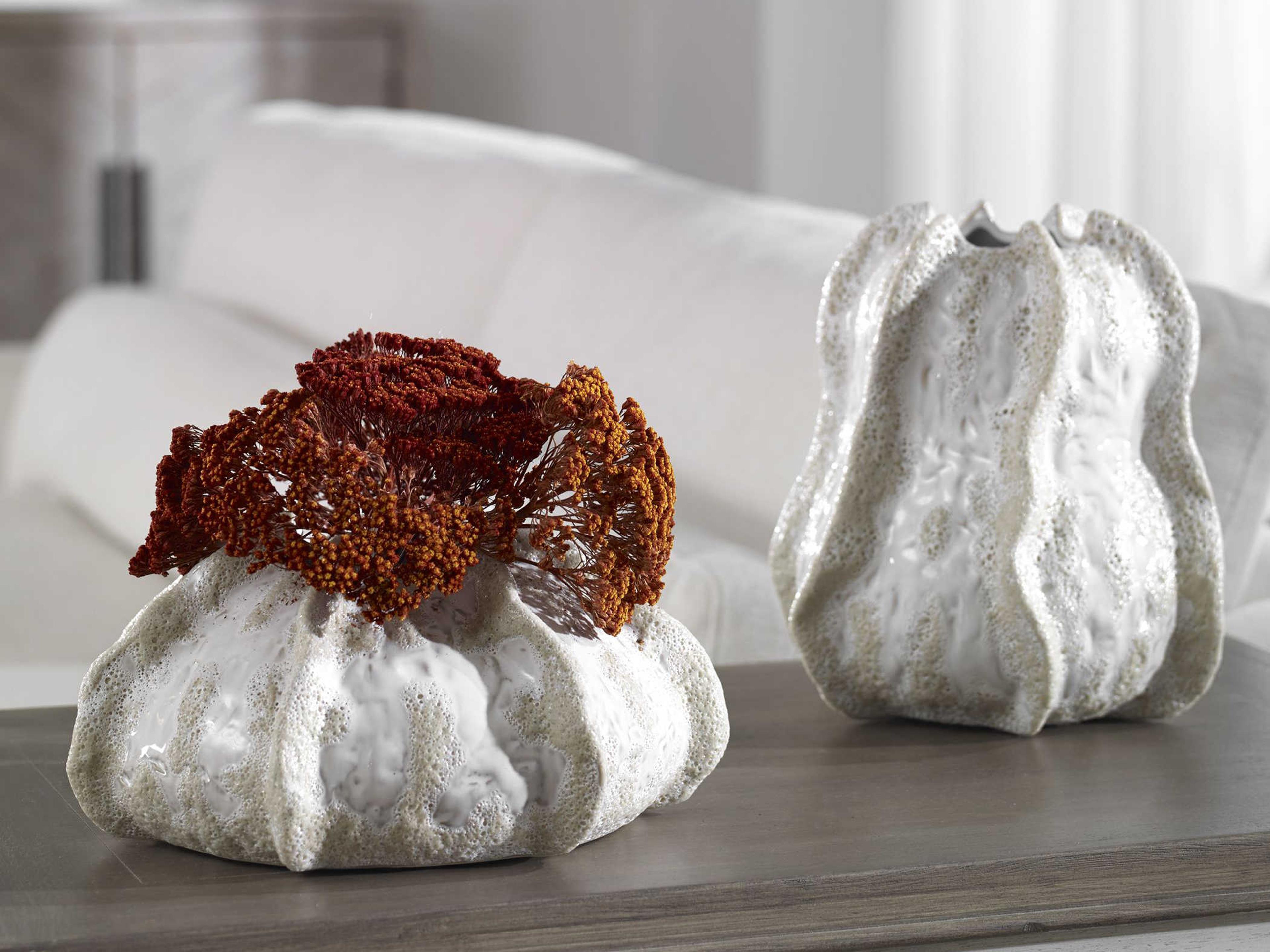 Uttermost Urchin Ivory / Beige Glaze Vases Set of 2