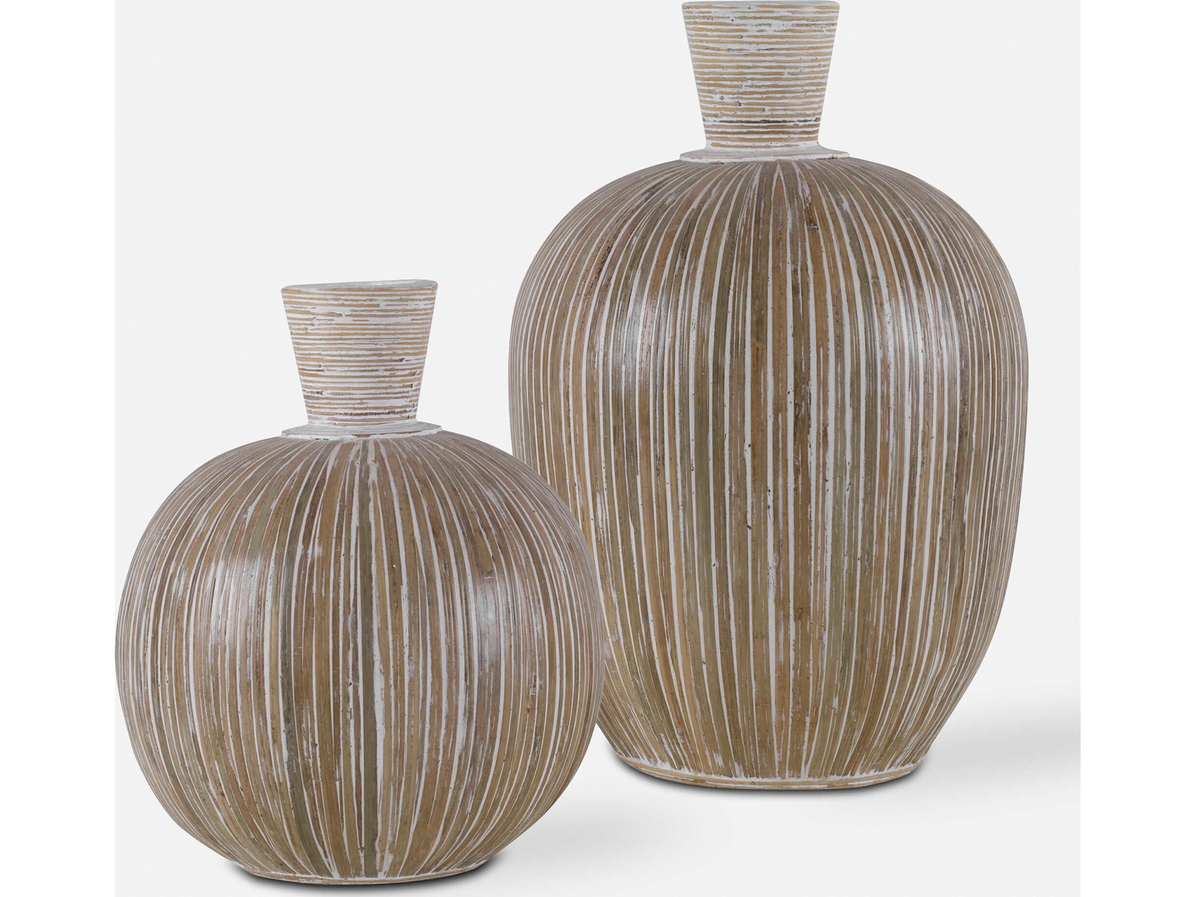 Islander White Washed Vase Set of 2