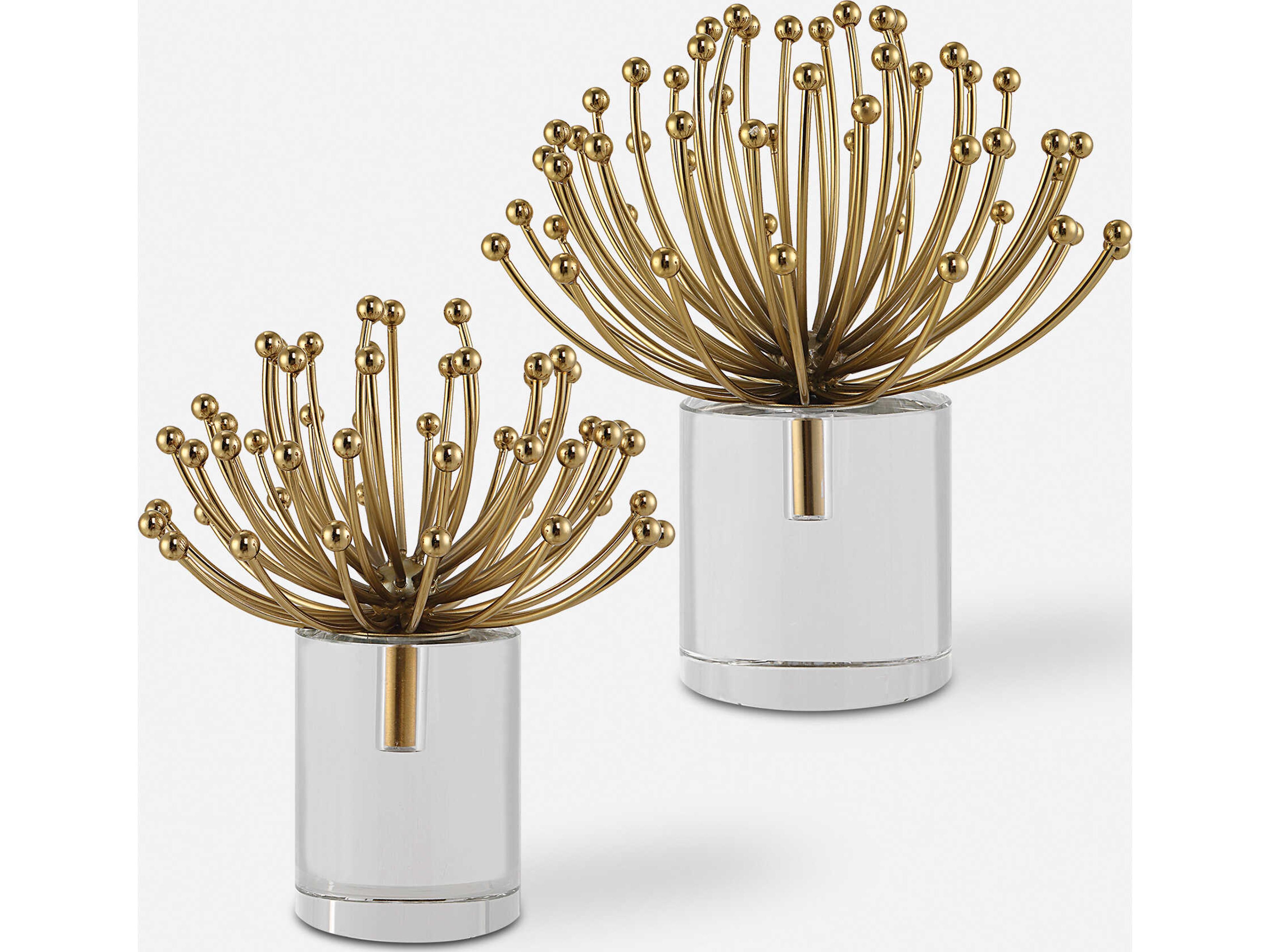 Brushed Gold Crystal Aga Sculpture Set of 2