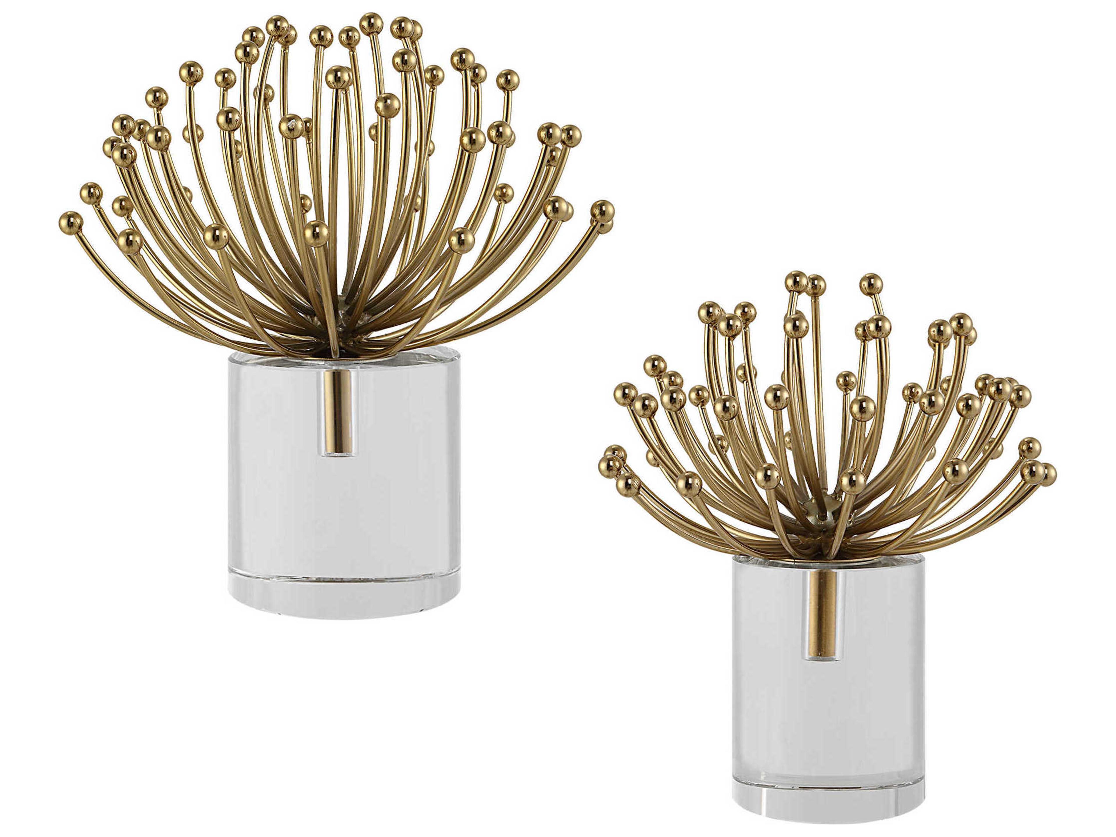 Uttermost Brushed Gold Crystal Aga Sculpture Set of 2