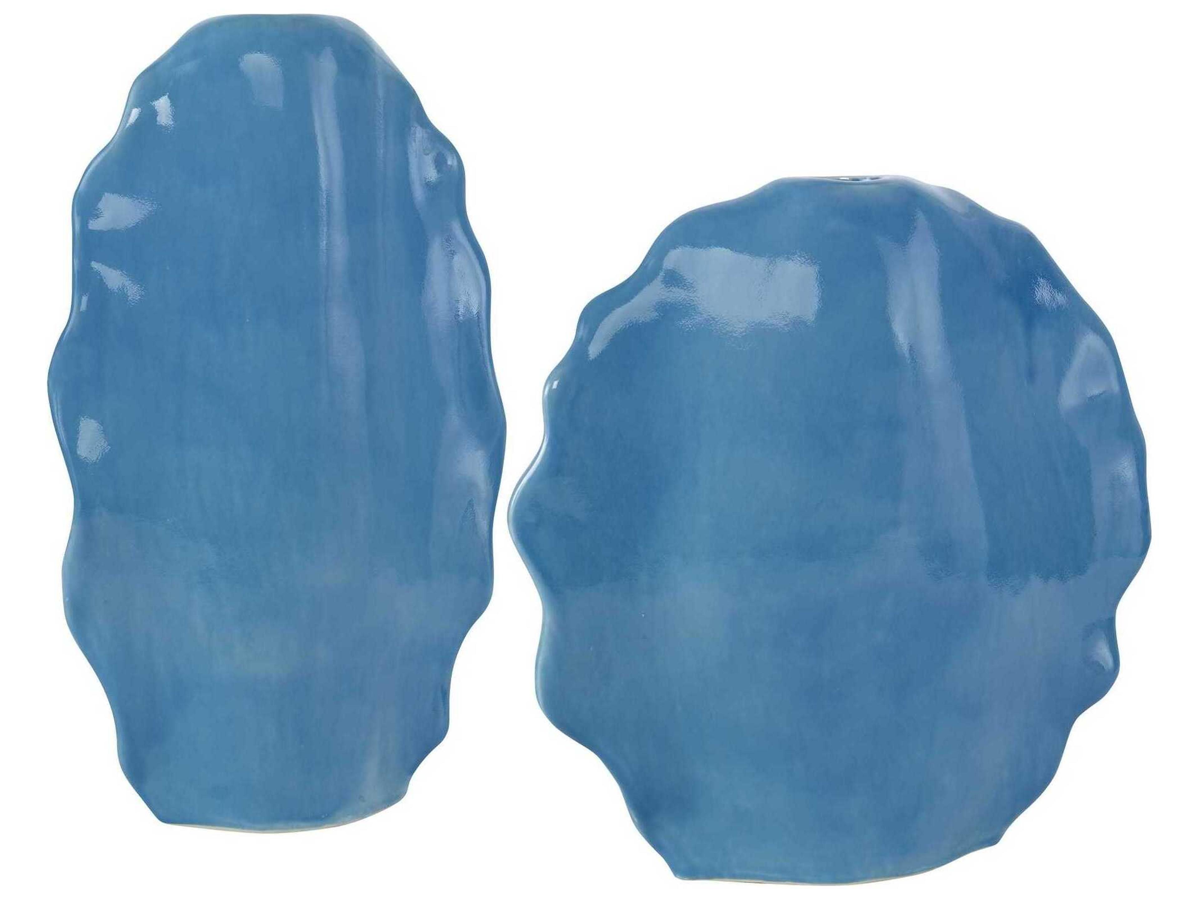 Ruffled Feathers Gloss Blue Vase Set of 2