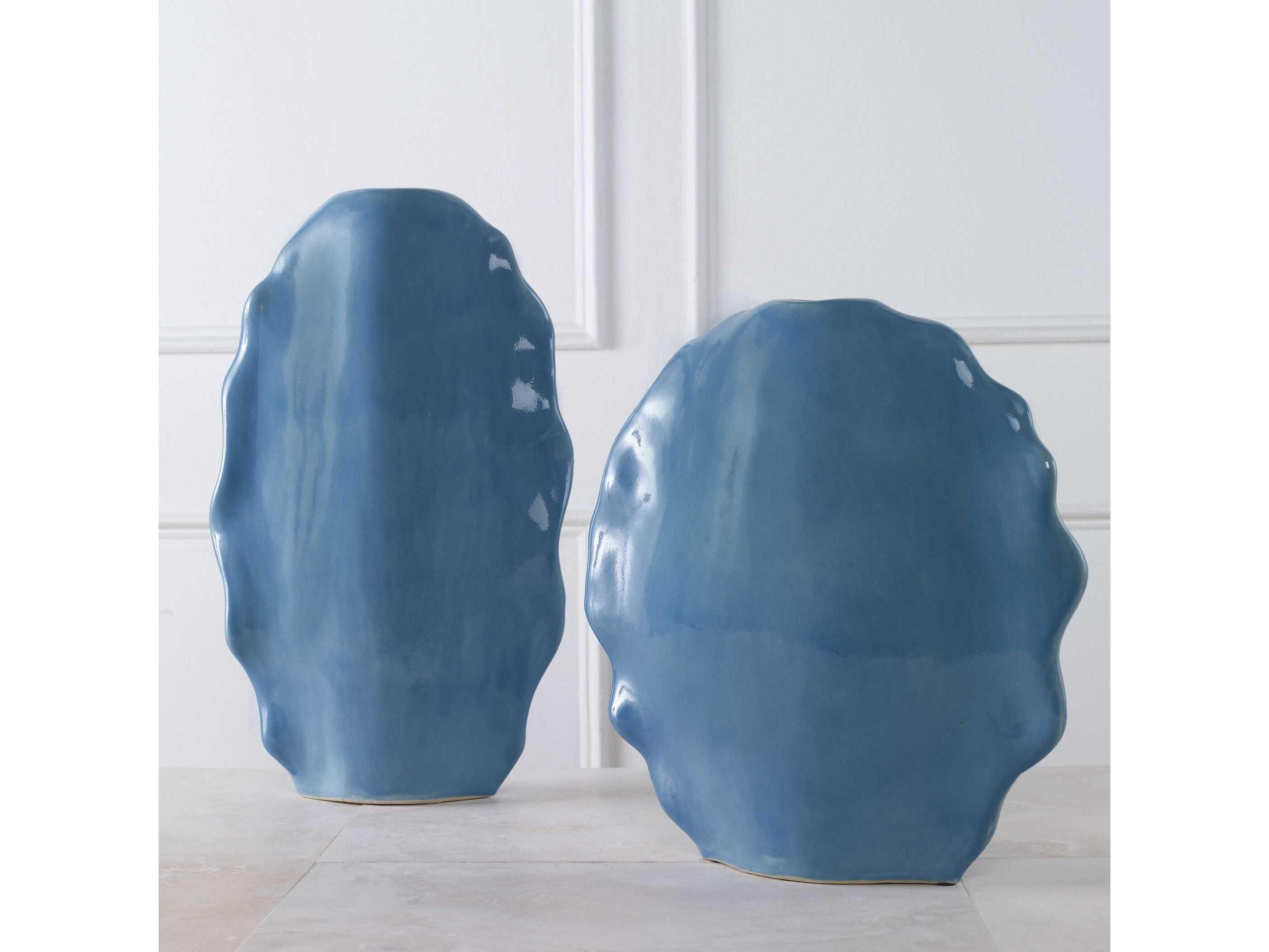 Uttermost Ruffled Feathers Gloss Blue Vase Set of 2