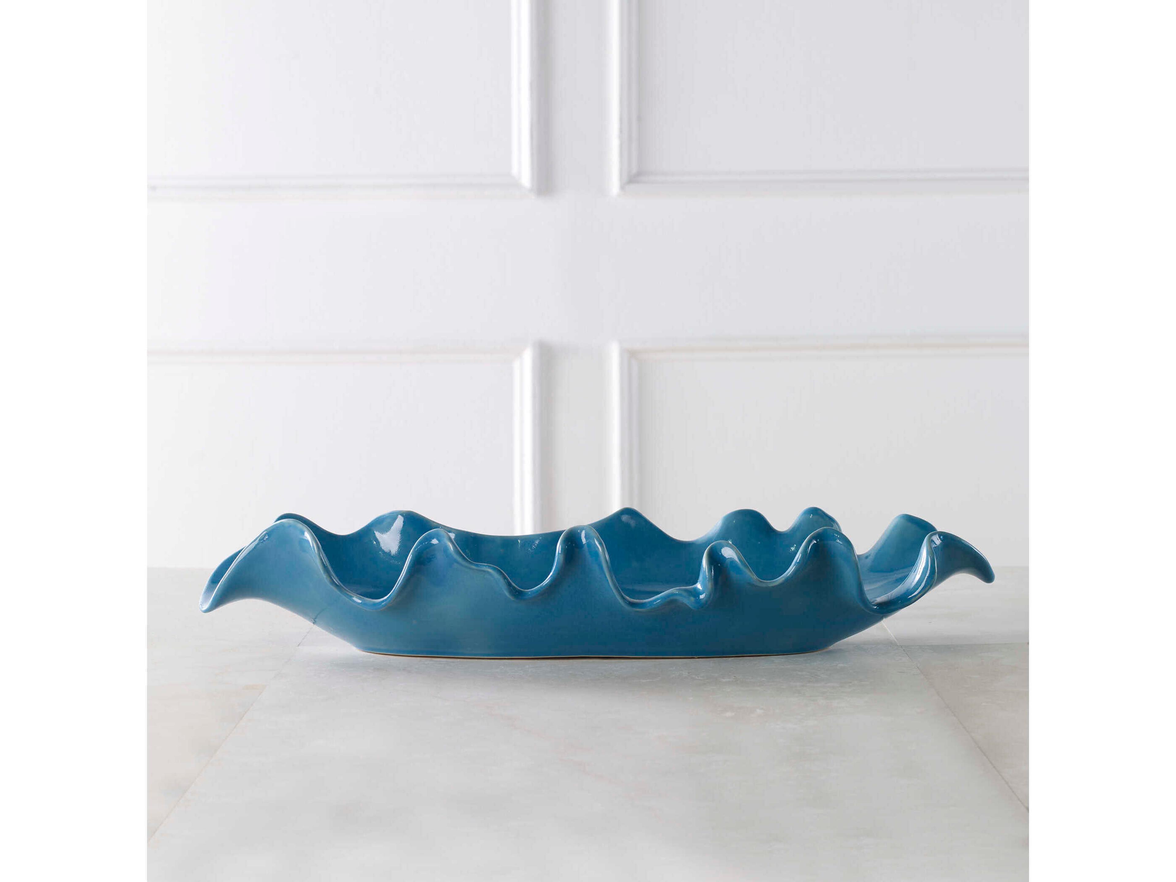 Uttermost Ruffled Feathers Gloss Blue Decorative Bowl