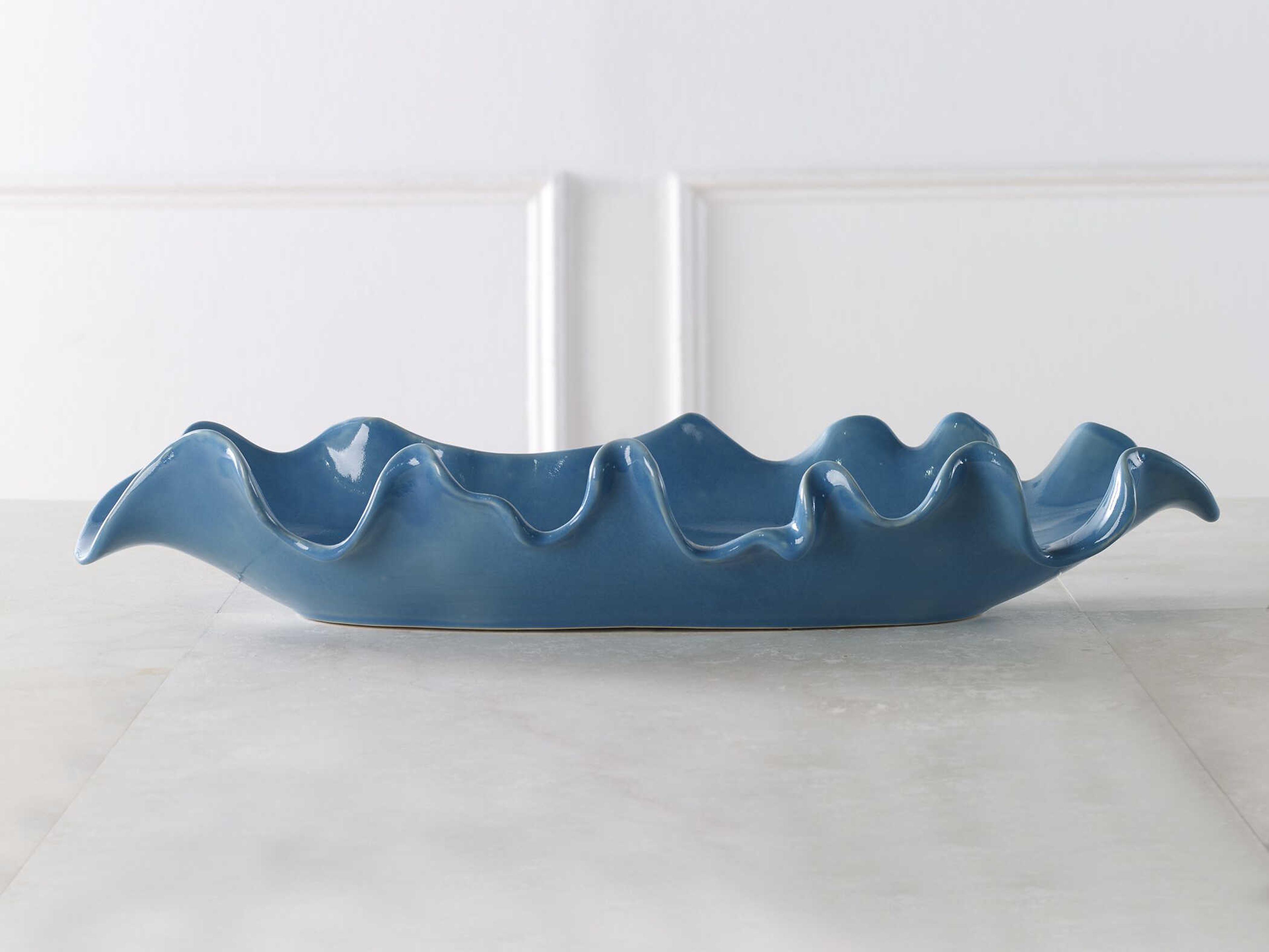 Uttermost Ruffled Feathers Gloss Blue Decorative Bowl