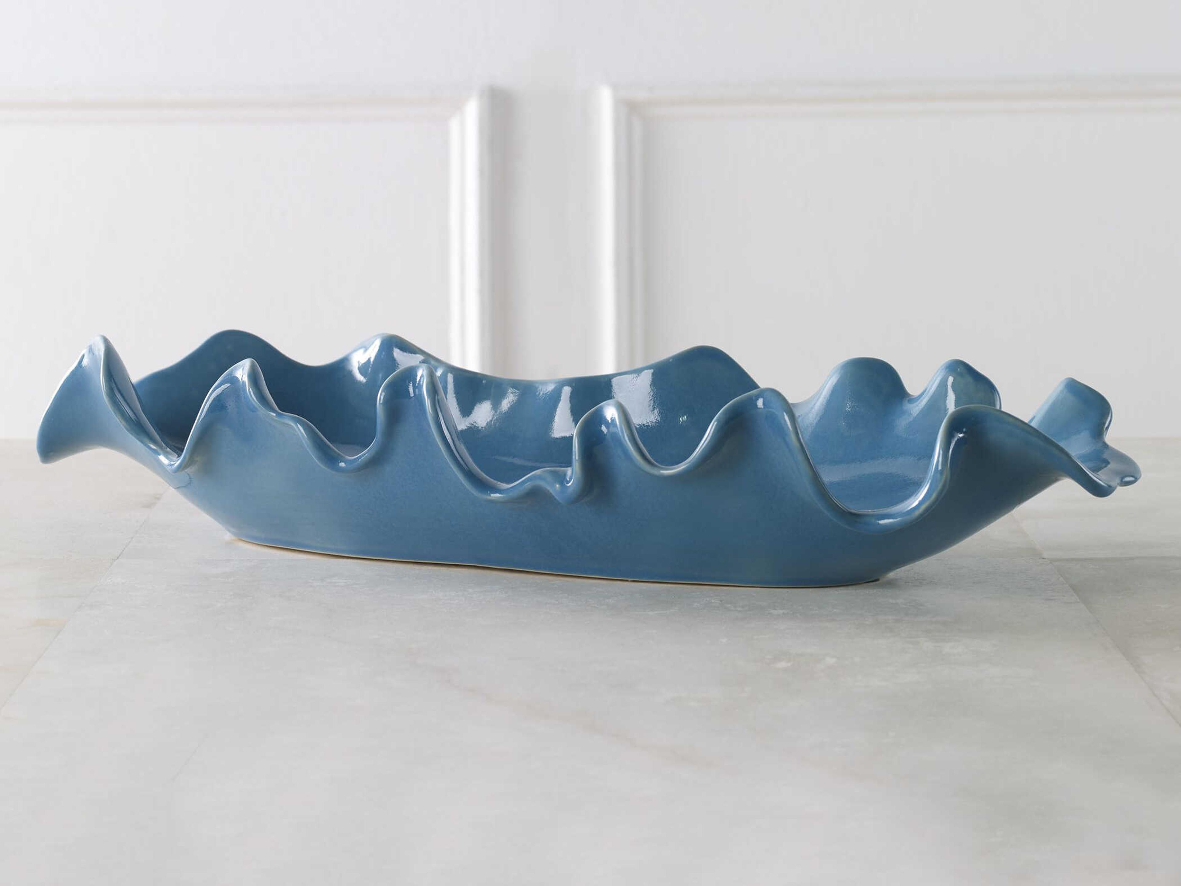 Uttermost Ruffled Feathers Gloss Blue Decorative Bowl
