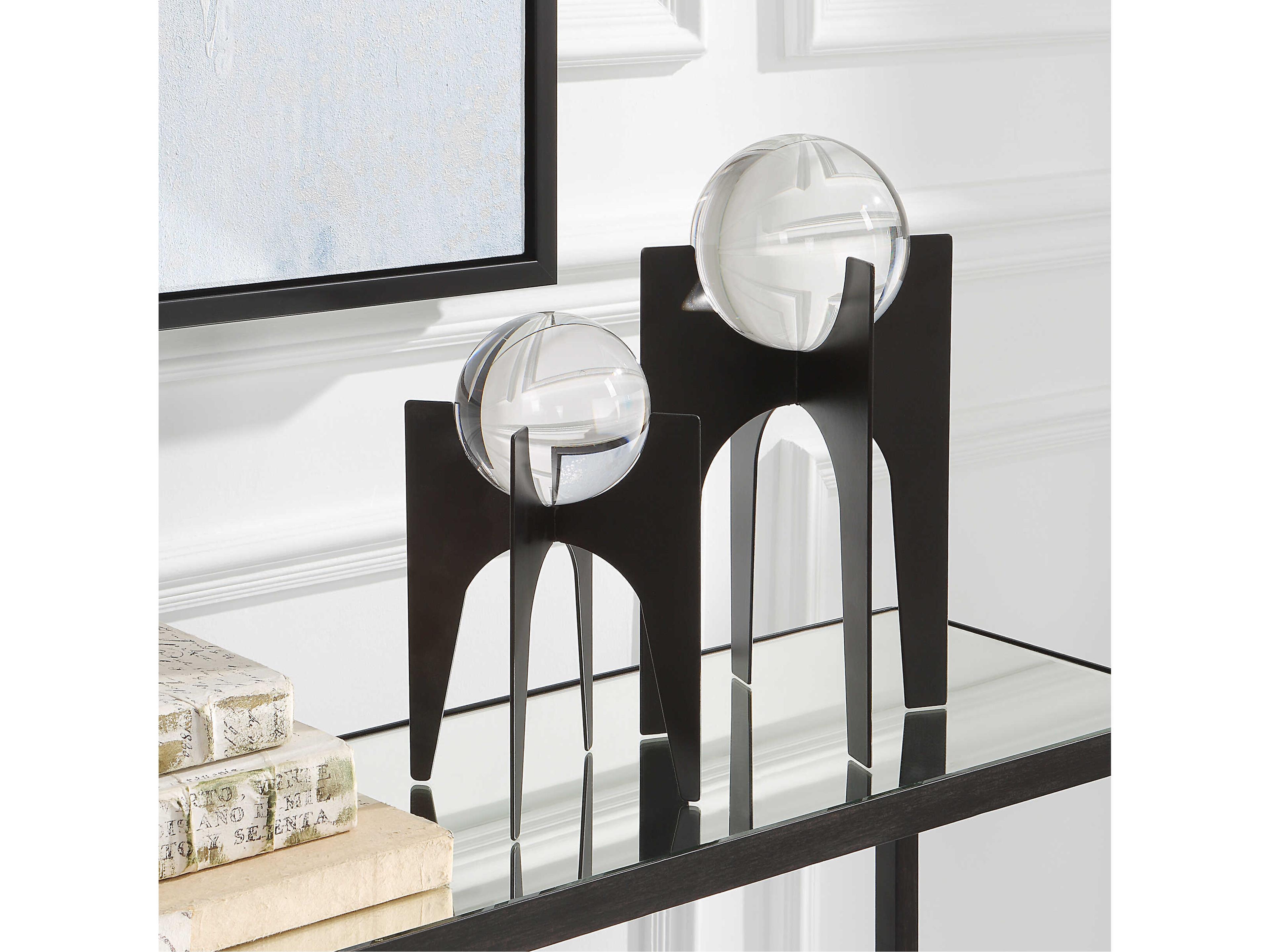 Uttermost Ellianna Crystal Spheres on Black Base Set of 2