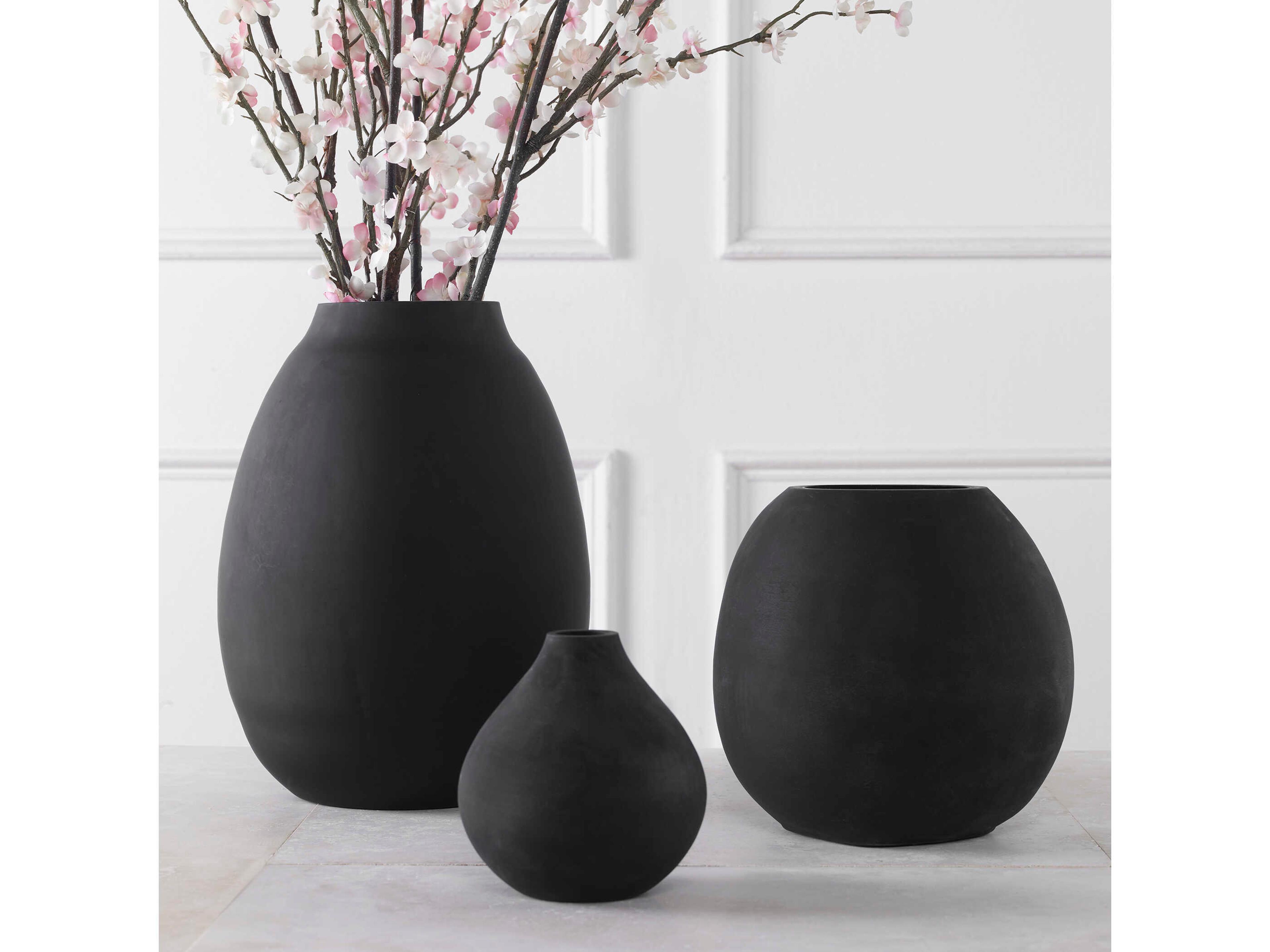 Uttermost Hearth Matte Black Vase Set of 3