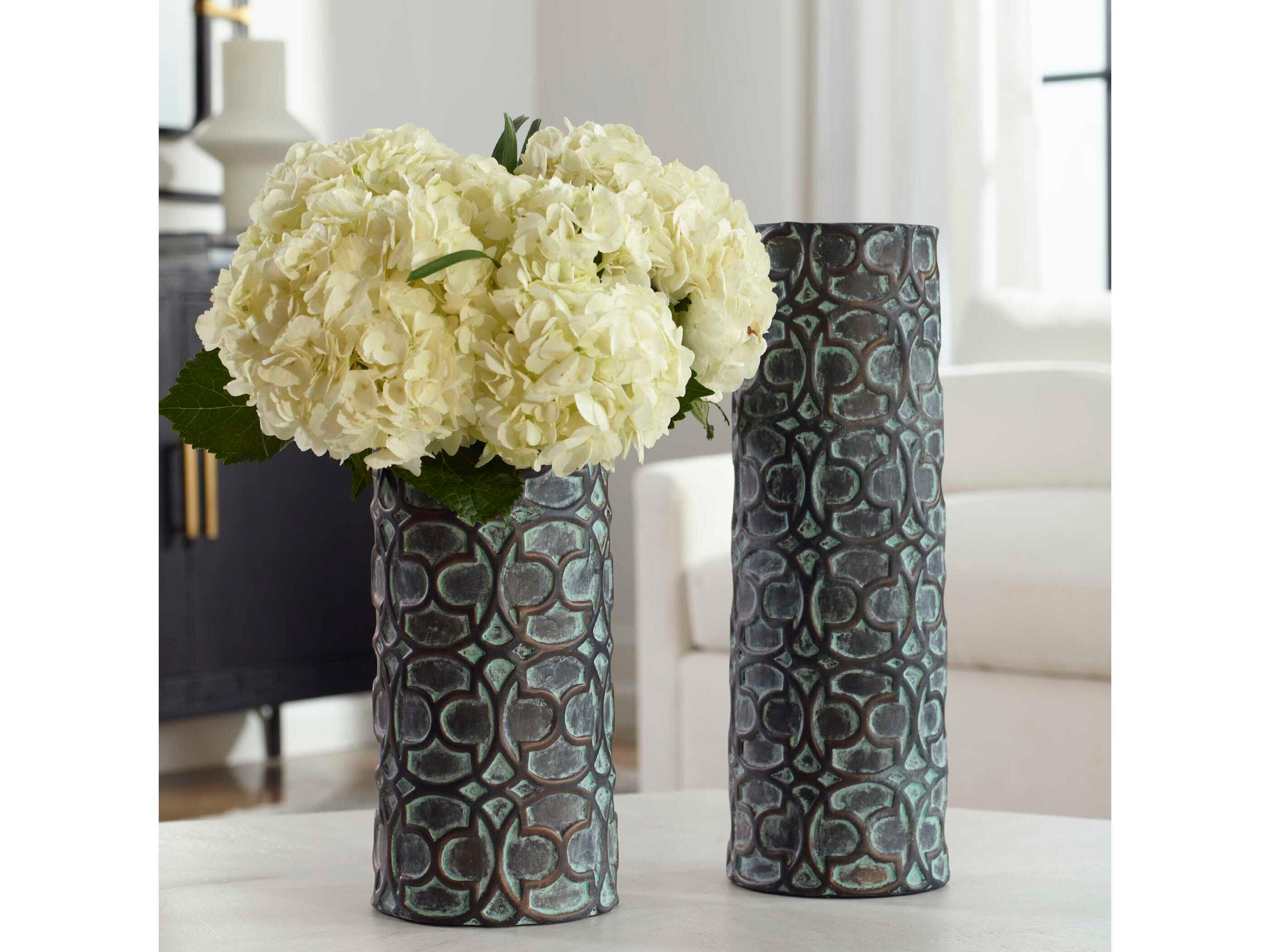 Uttermost Baltra Aged Bronze Patina Verdigris Vase Set of 2