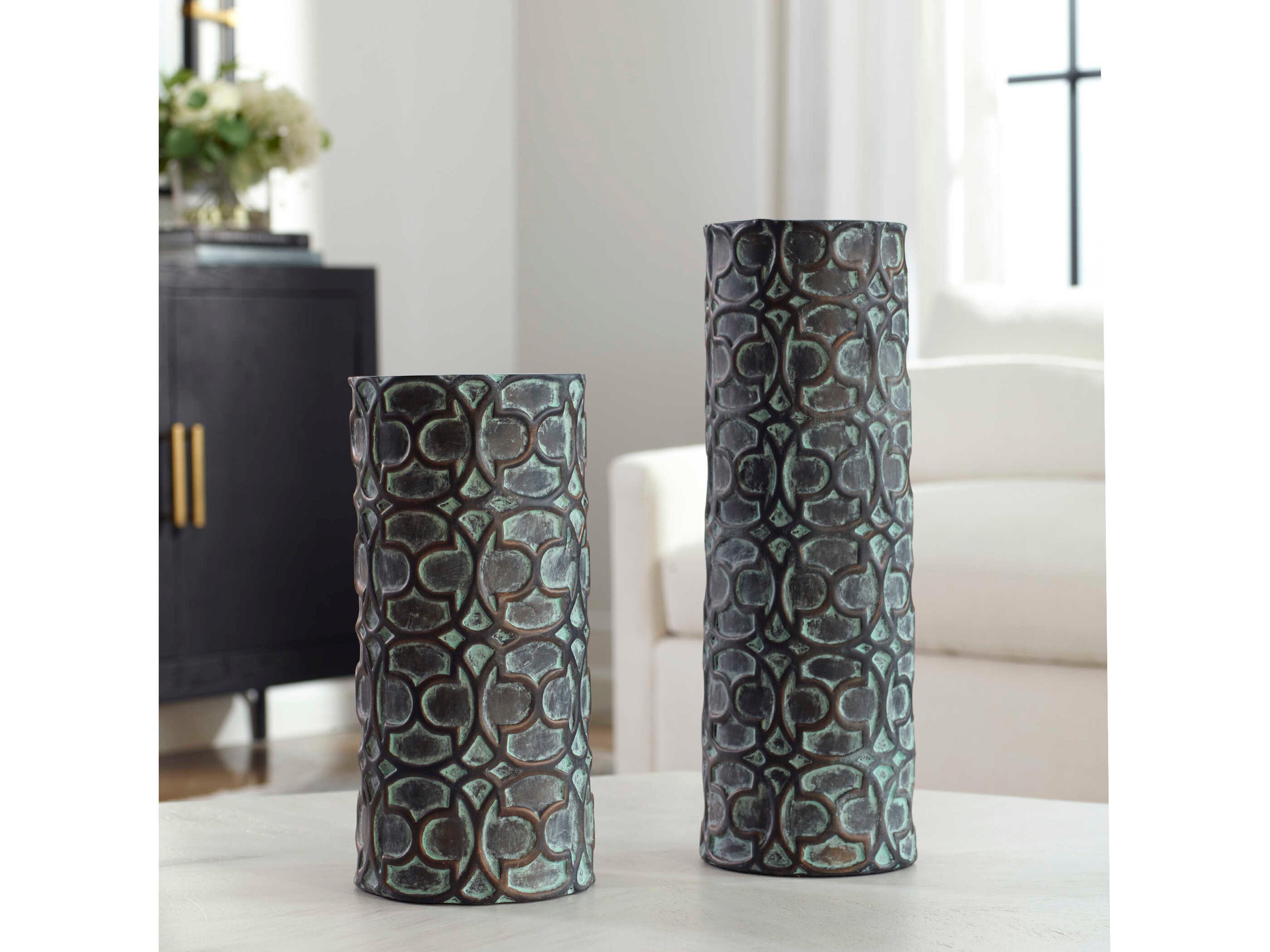 Uttermost Baltra Aged Bronze Patina Verdigris Vase Set of 2