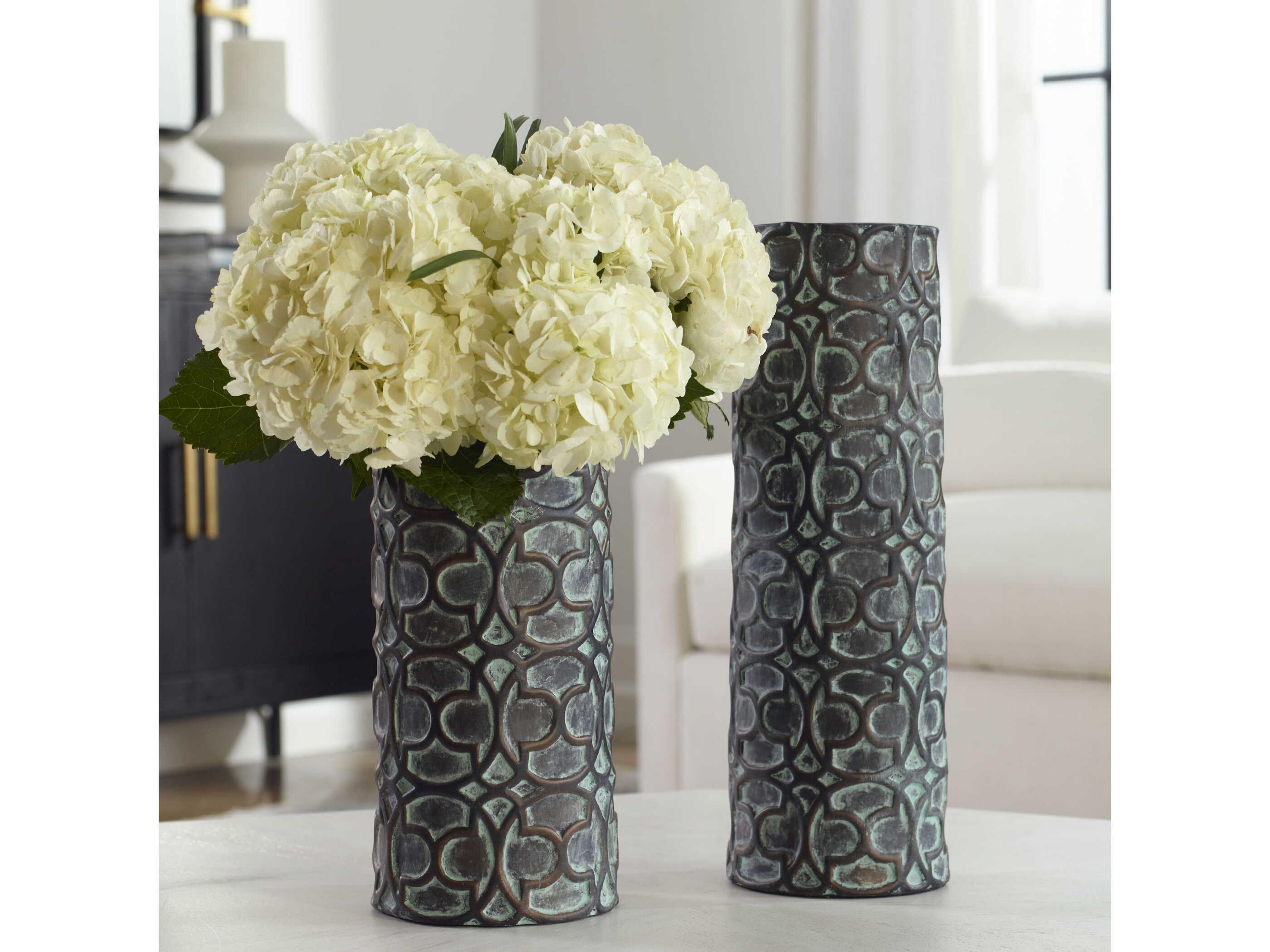 Uttermost Baltra Aged Bronze Patina Verdigris Vase Set of 2