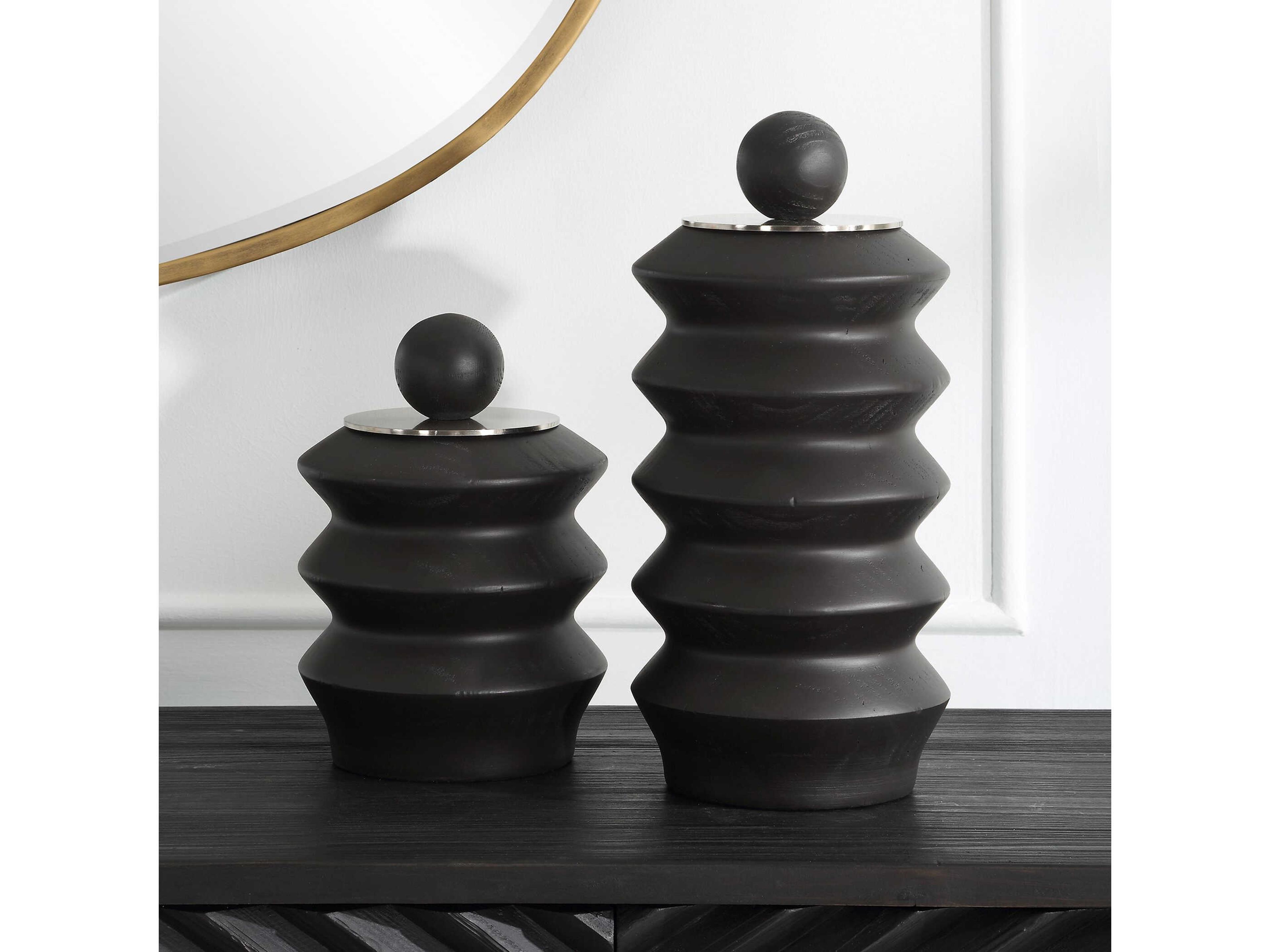 Uttermost Accordion Black Vase Set of 2