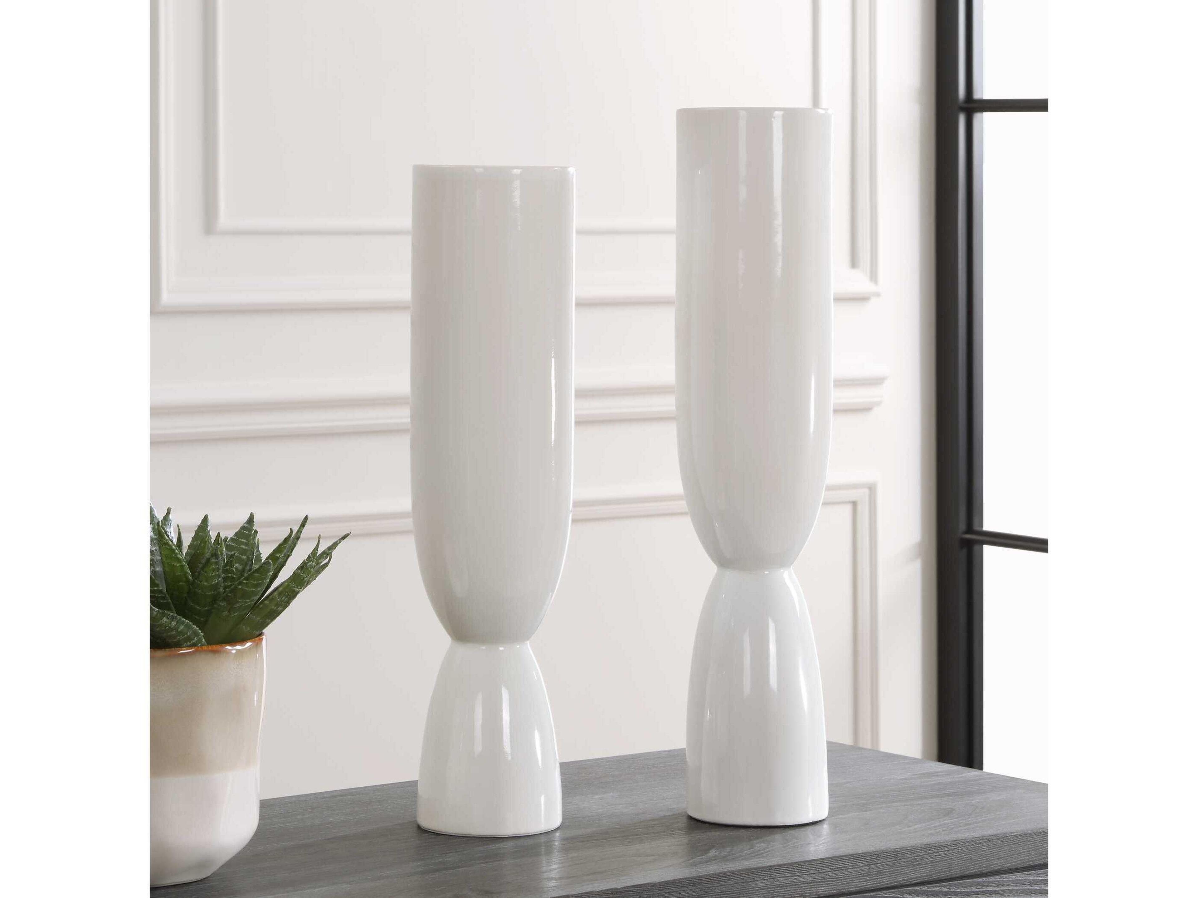 Uttermost Kimist White Vase Set of 2