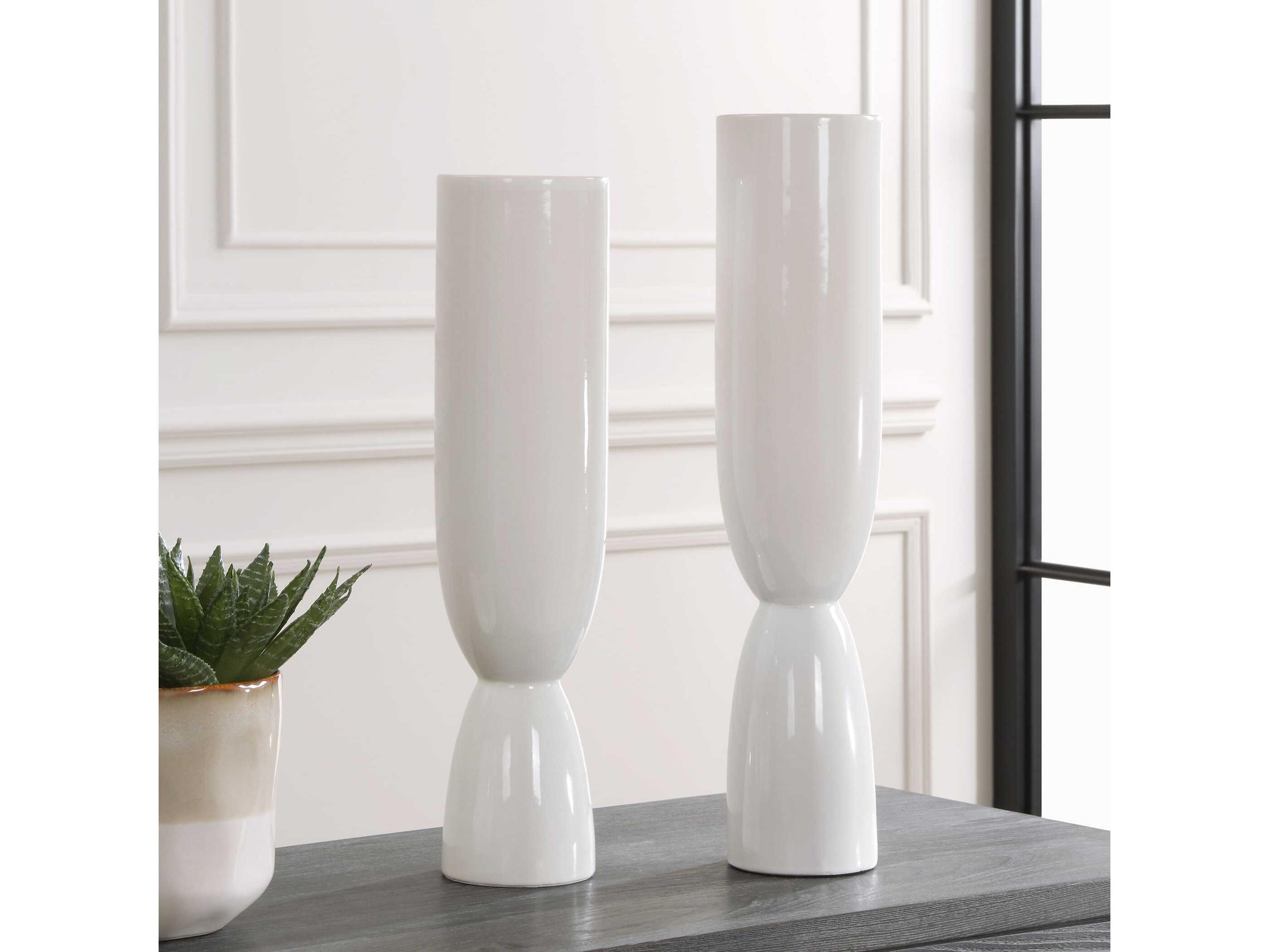 Uttermost Kimist White Vase Set of 2