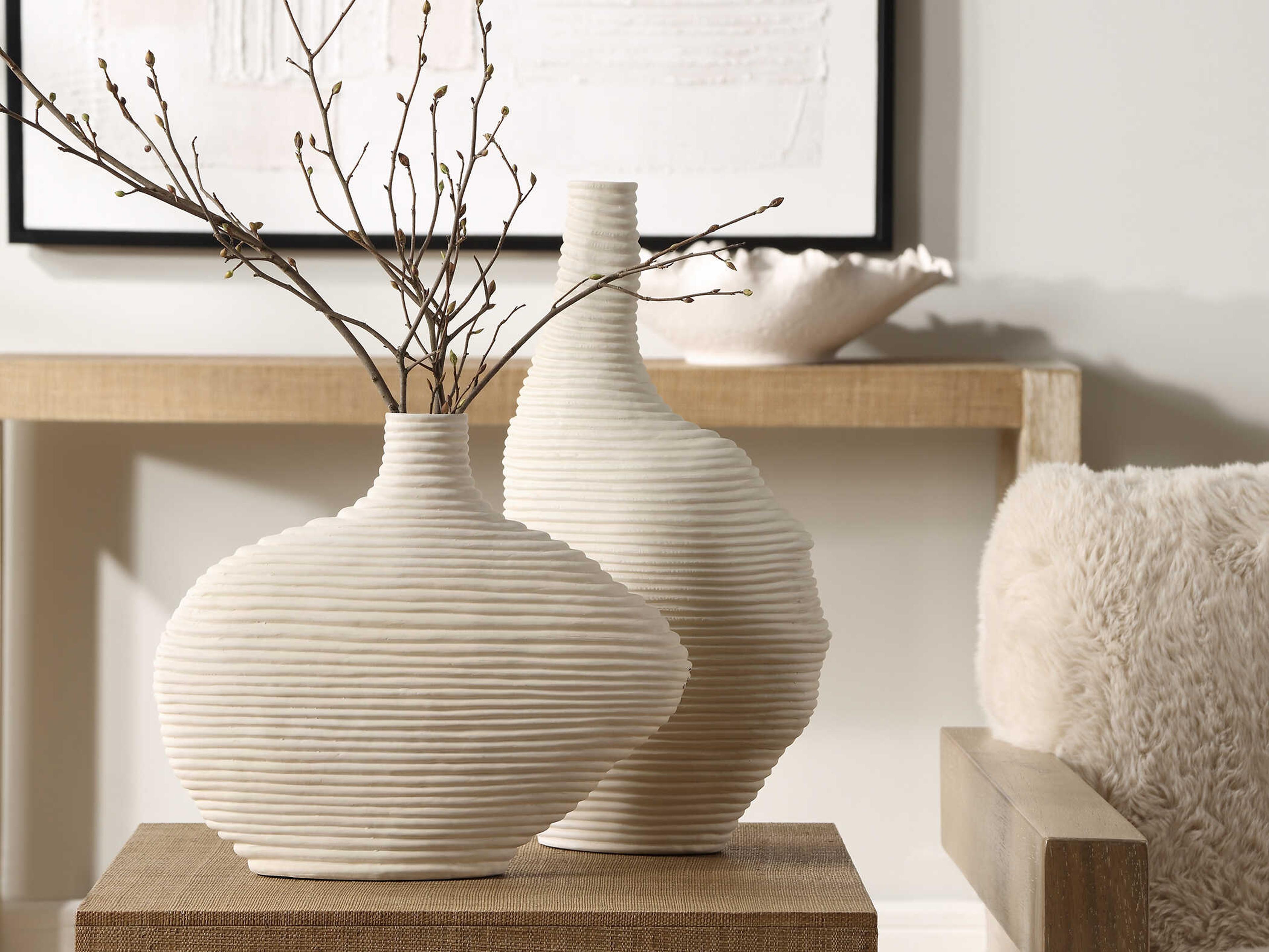 Uttermost Duostacked Matte White Vases Set of 2