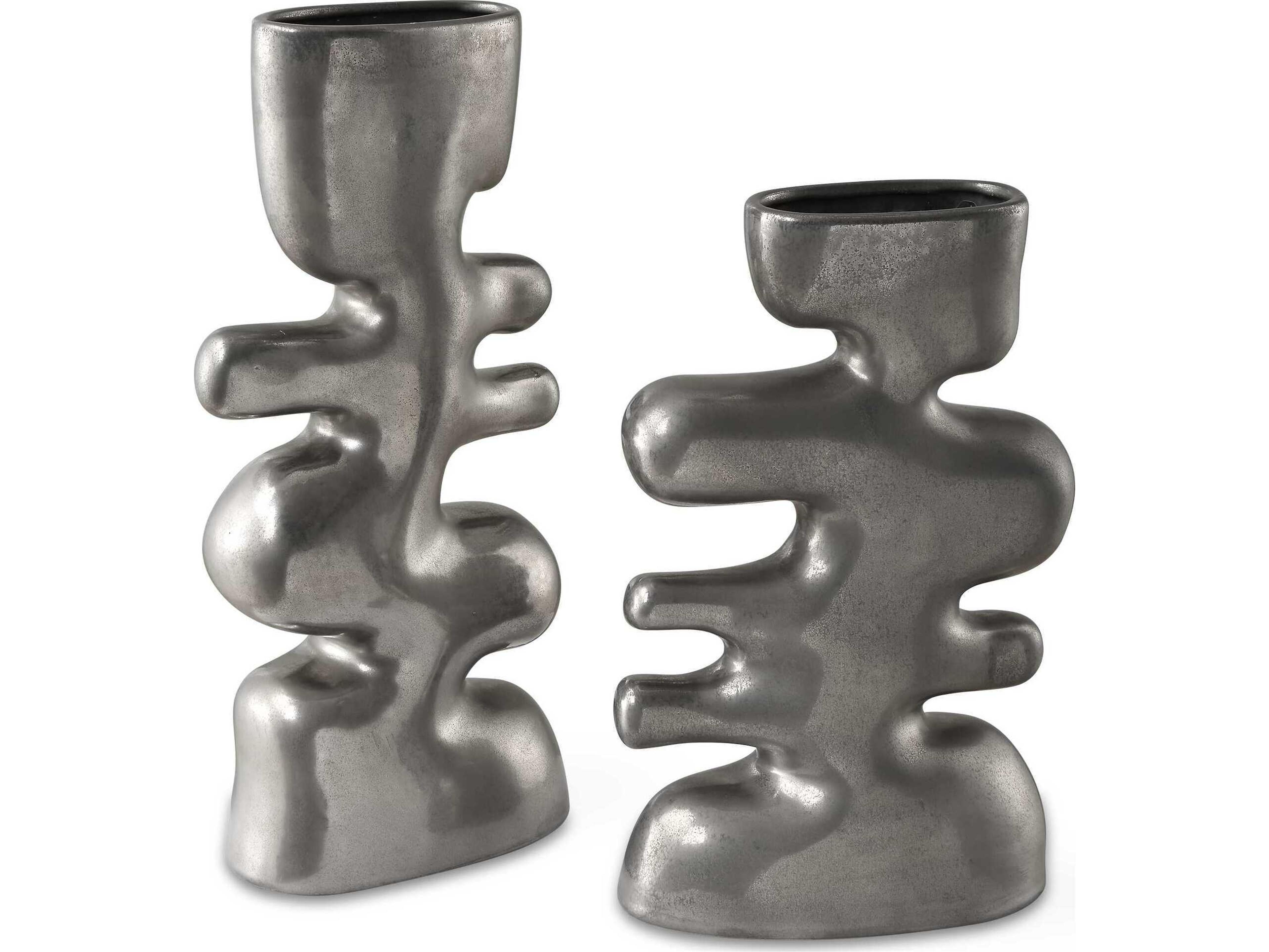 Free Flowing Tarnished Nickel Vase (Set of 2)