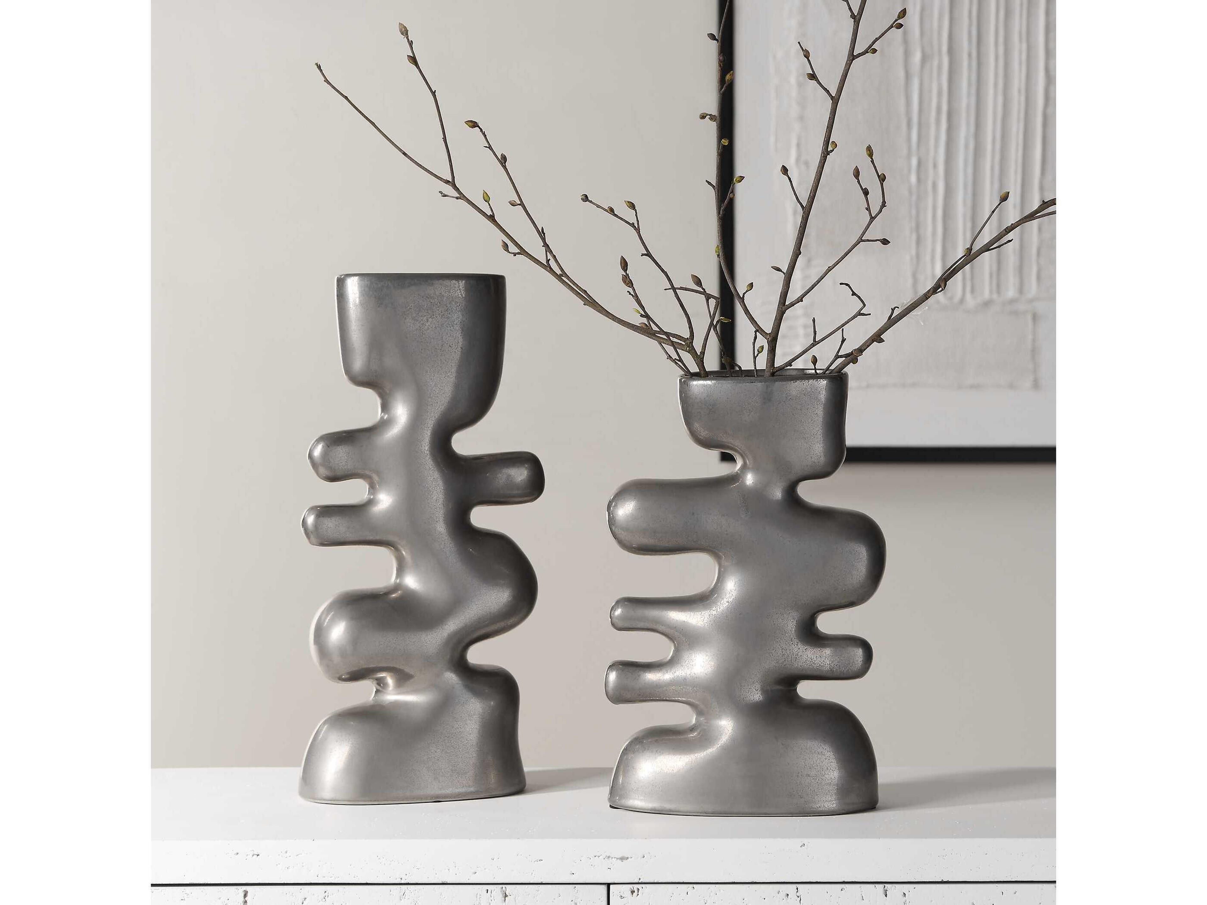 Uttermost Free Flowing Tarnished Nickel Vase (Set of 2)