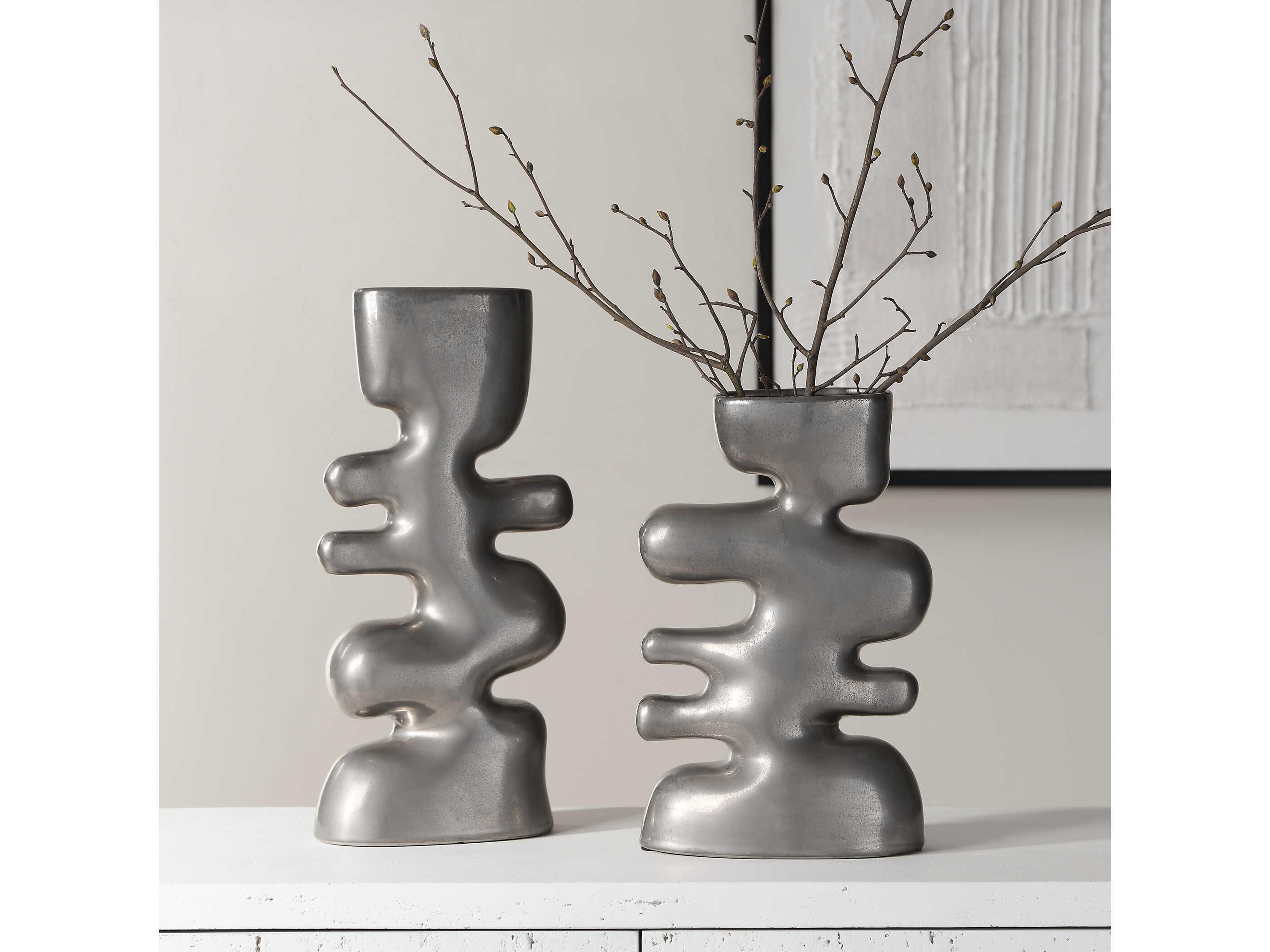 Uttermost Free Flowing Tarnished Nickel Vase (Set of 2)