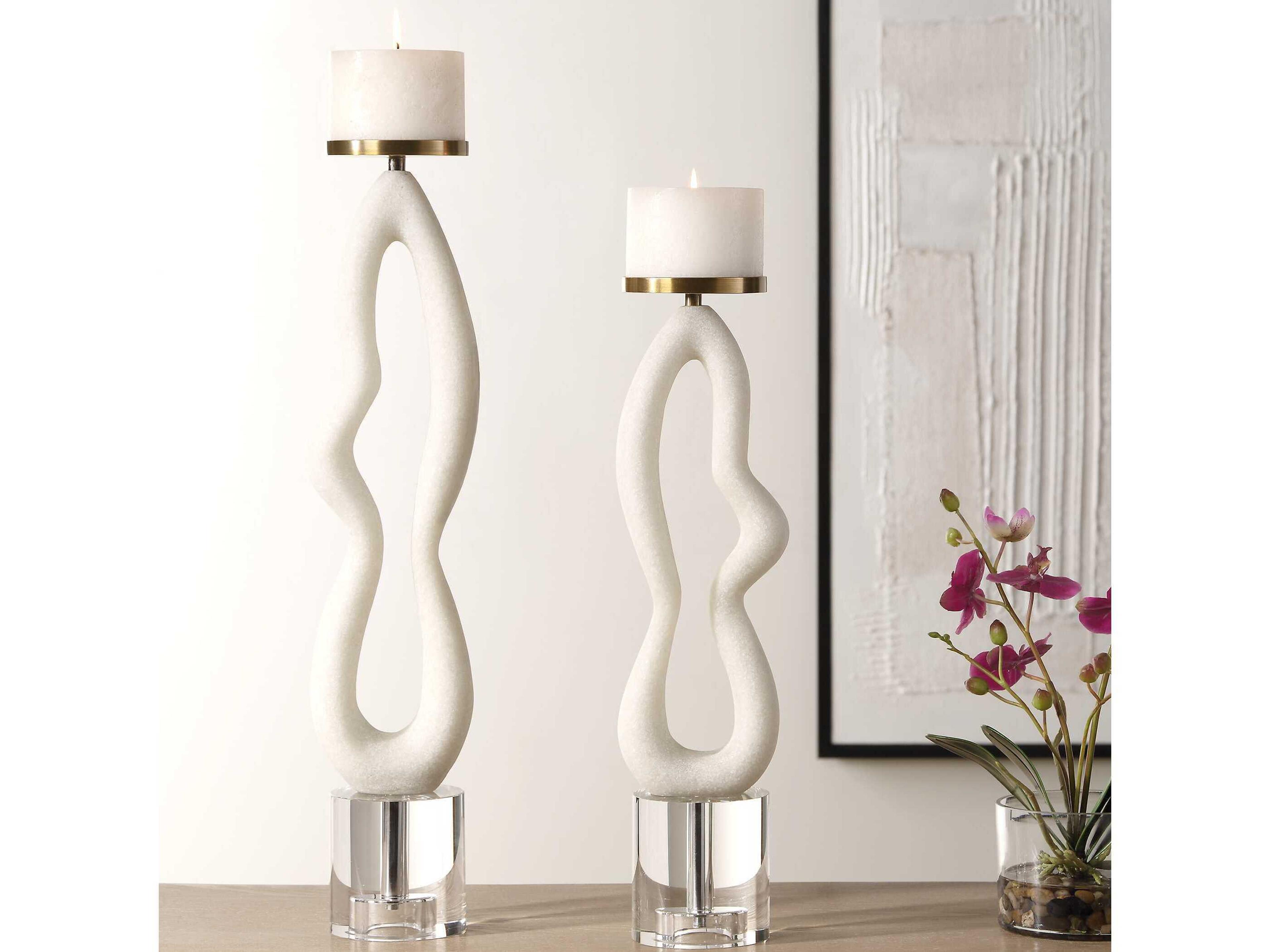 Uttermost Feamelo Ivory Stone Candleholders Set of 2