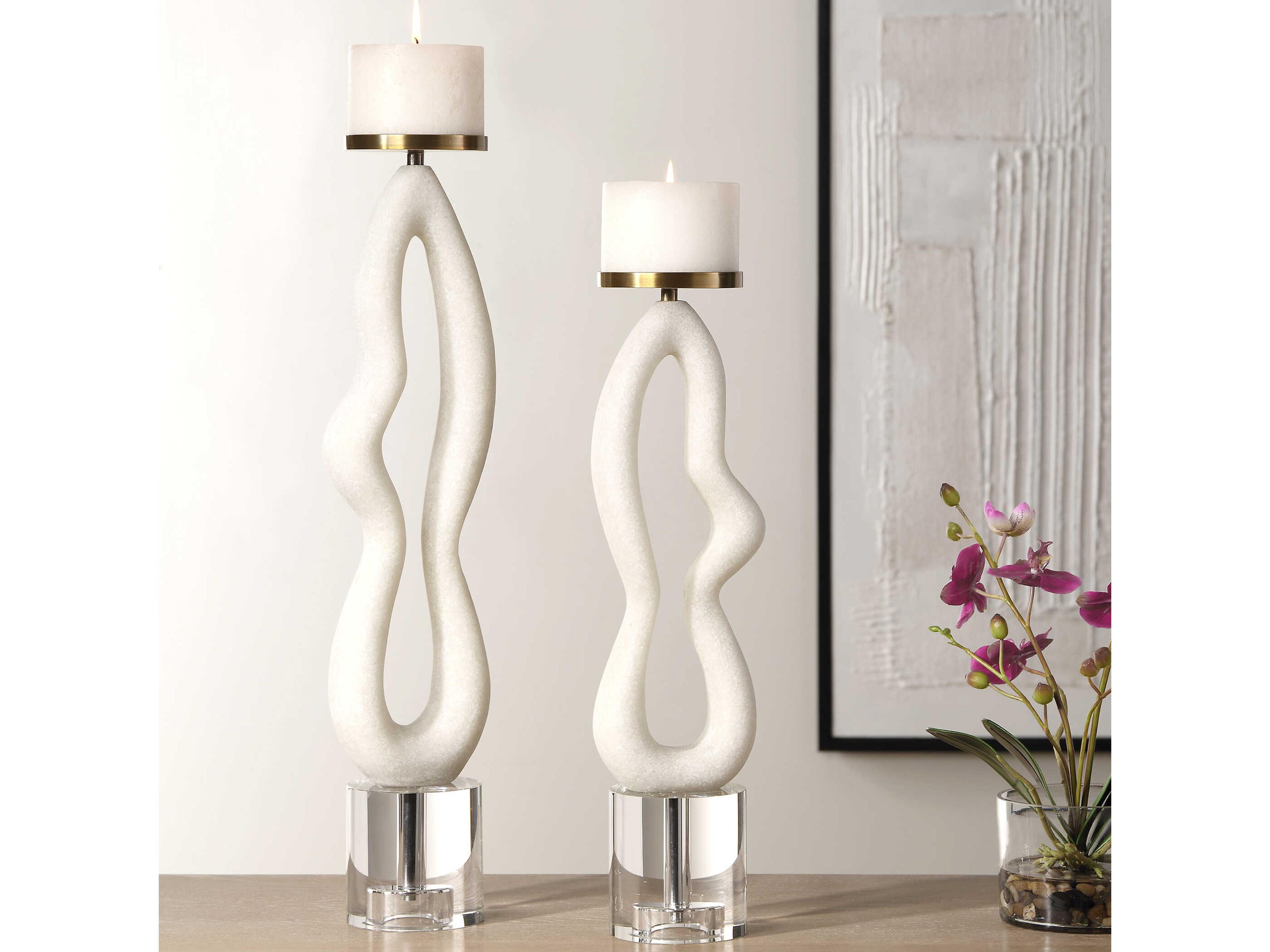 Uttermost Feamelo Ivory Stone Candleholders Set of 2