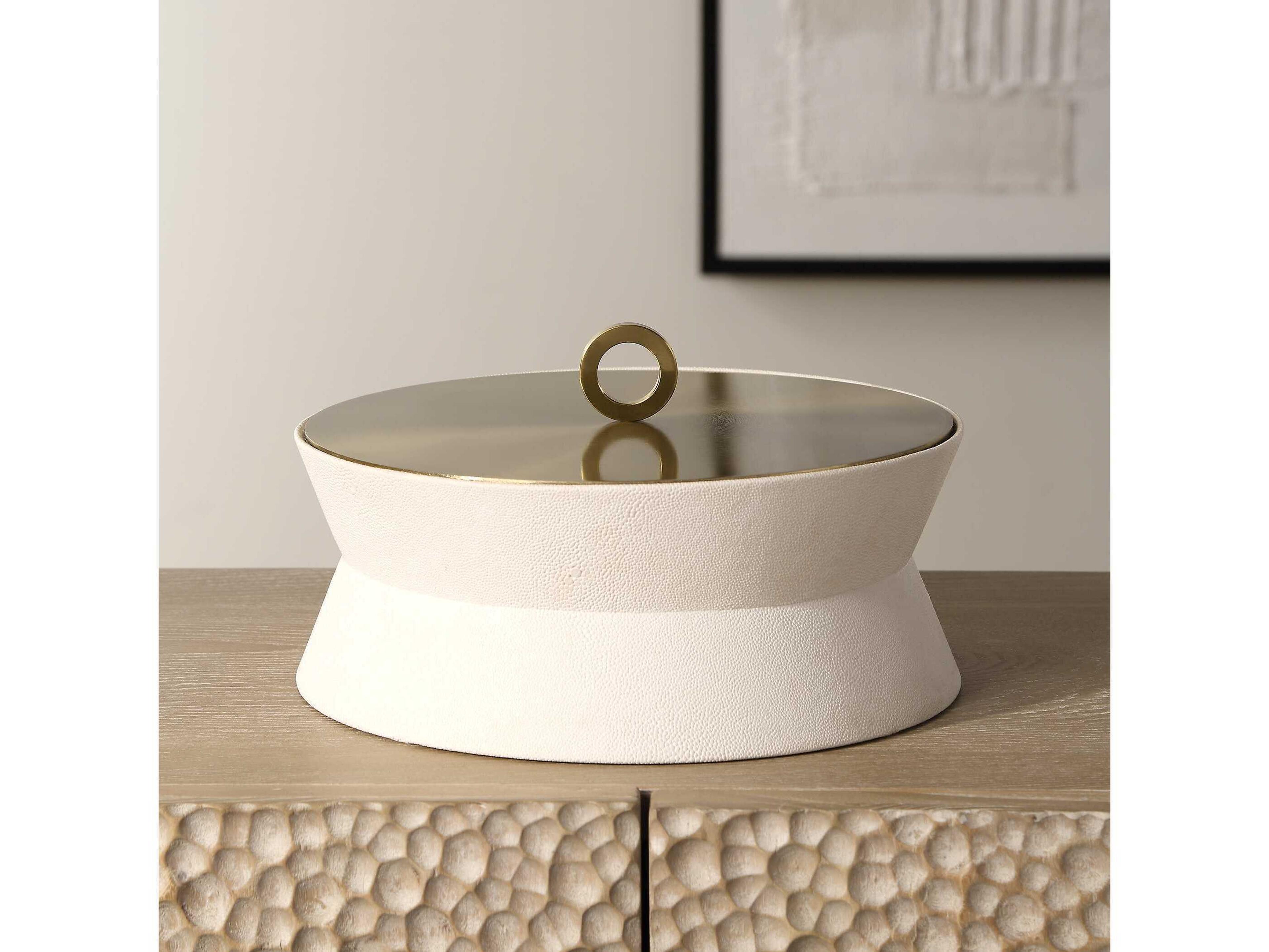 Uttermost Luxe White Shagreen Round Box