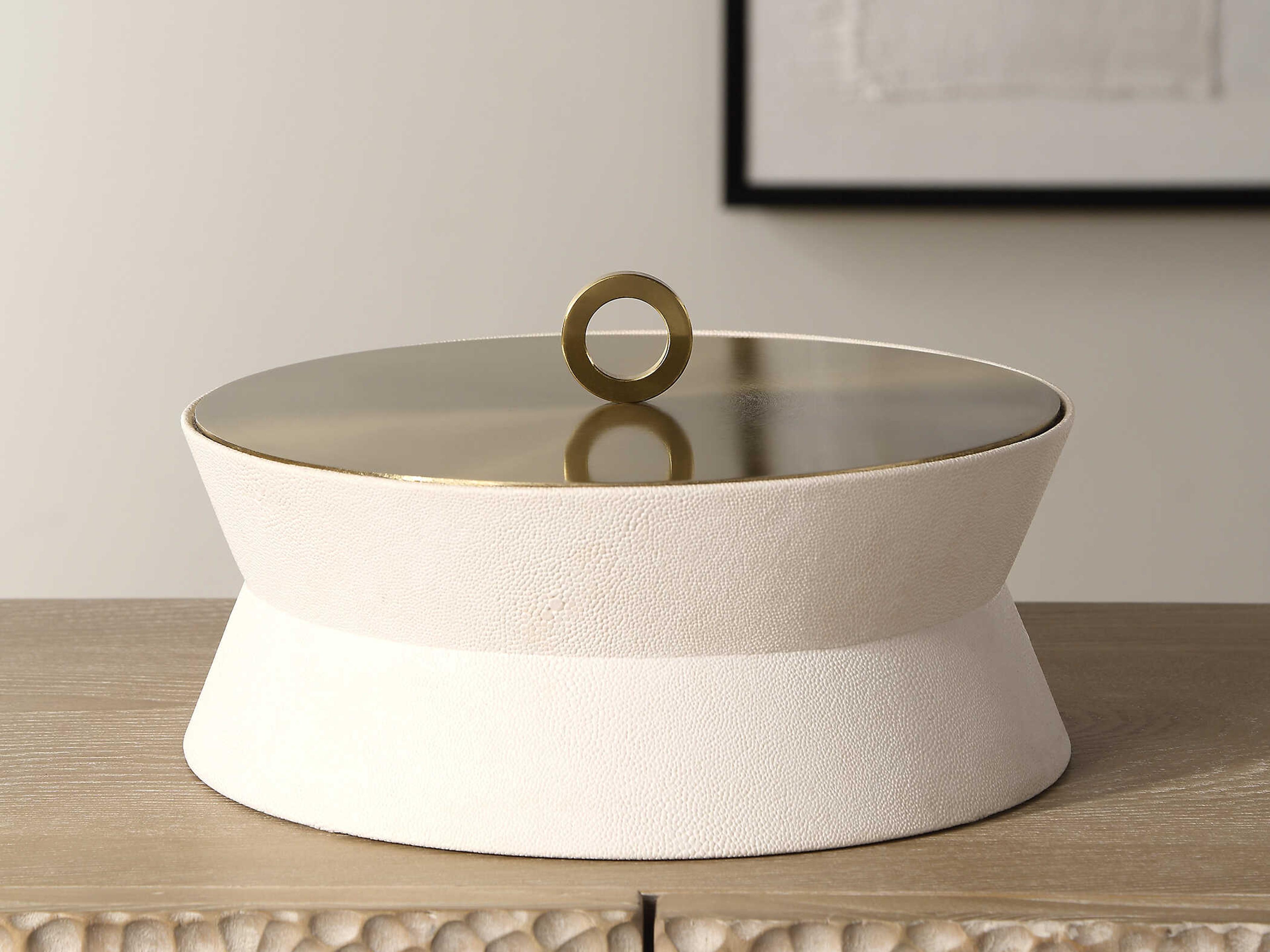 Uttermost Luxe White Shagreen Round Box