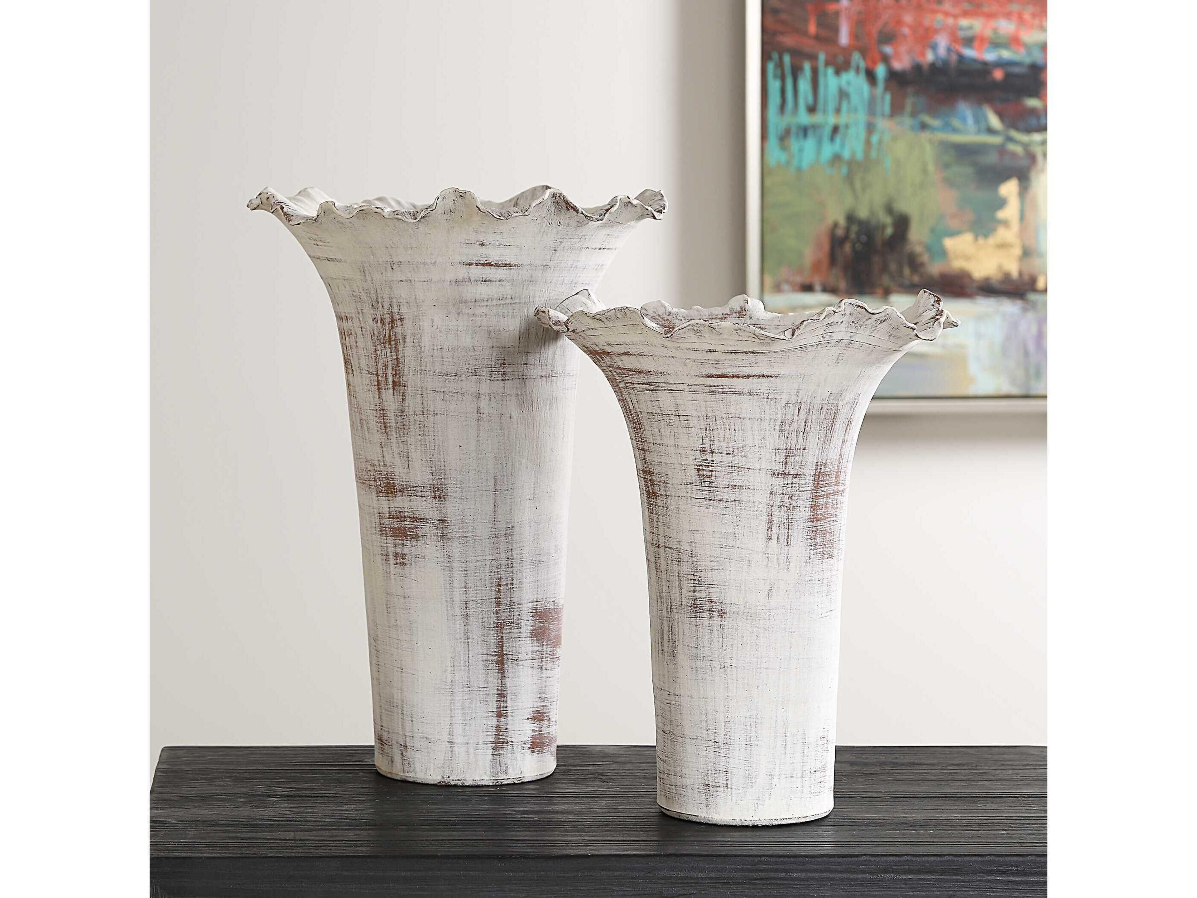 Uttermost Ruffled Petal Rust Brown Vase (Set of 2)