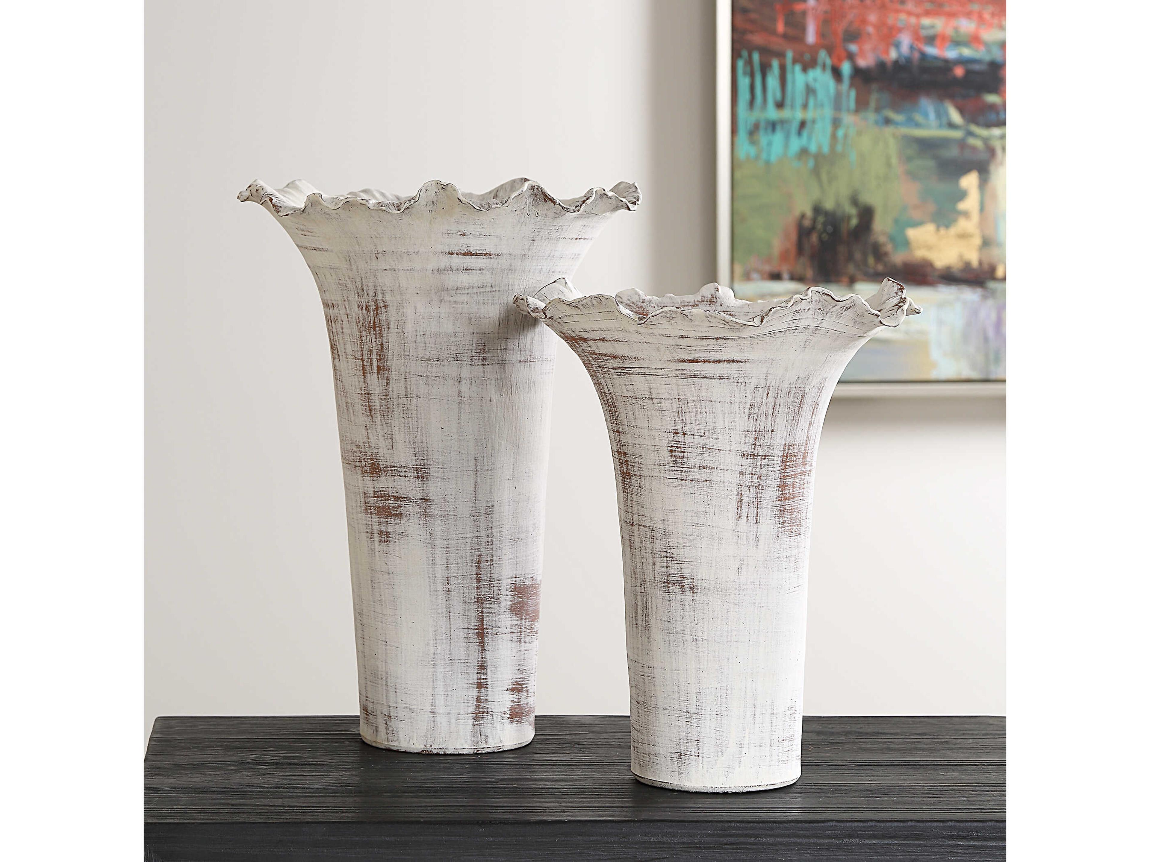 Uttermost Ruffled Petal Rust Brown Vase (Set of 2)