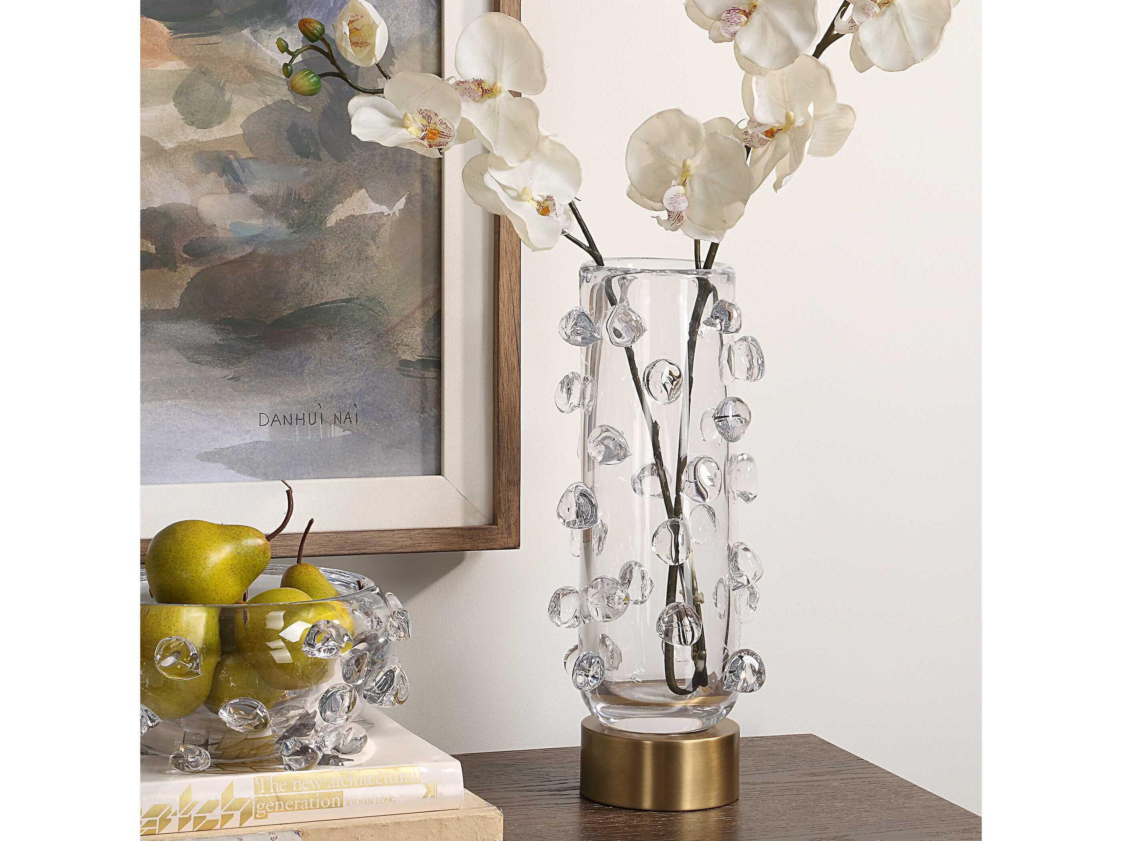 Uttermost Aura Clear Brushed Brass Vase