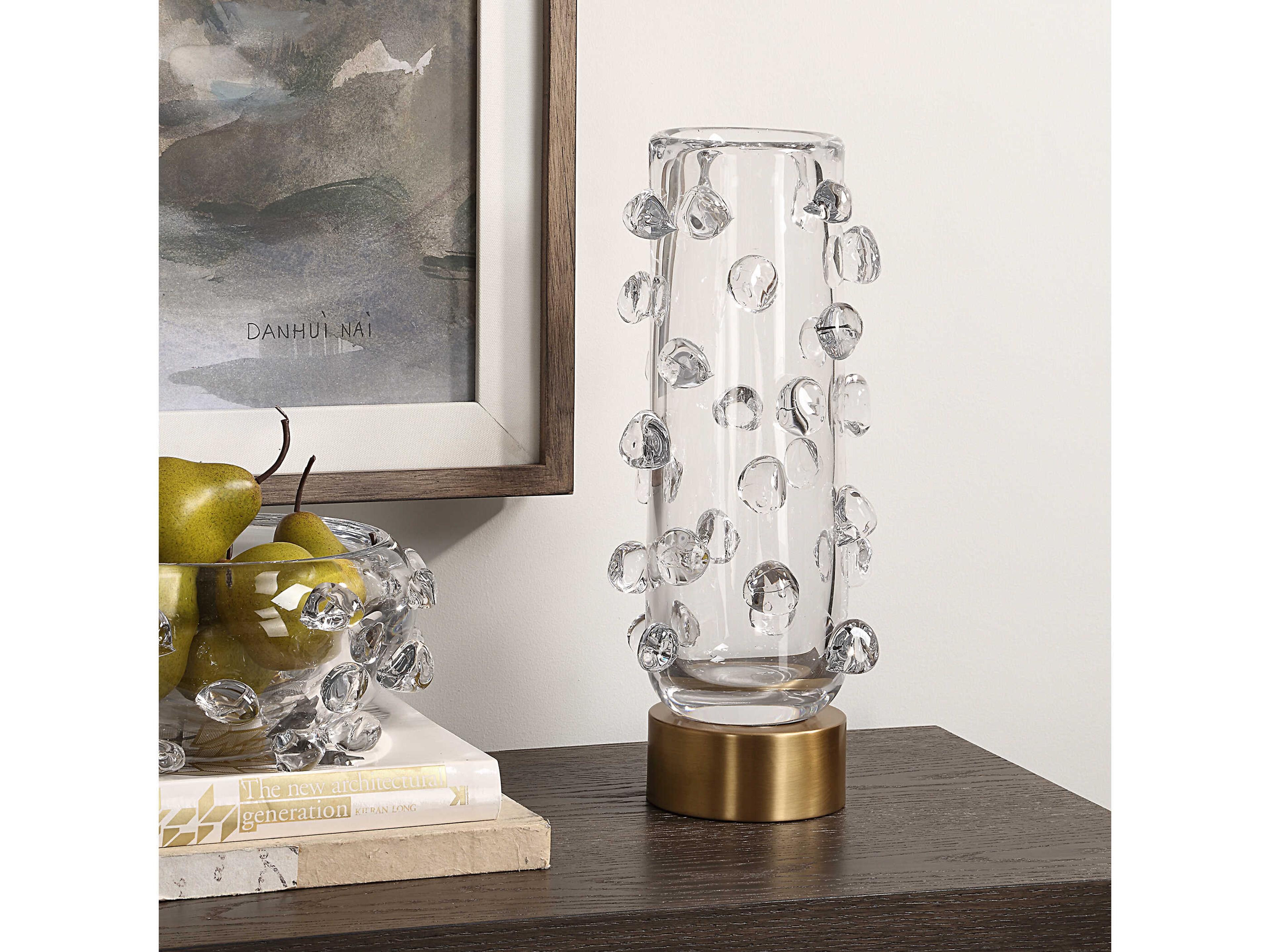 Uttermost Aura Clear Brushed Brass Vase