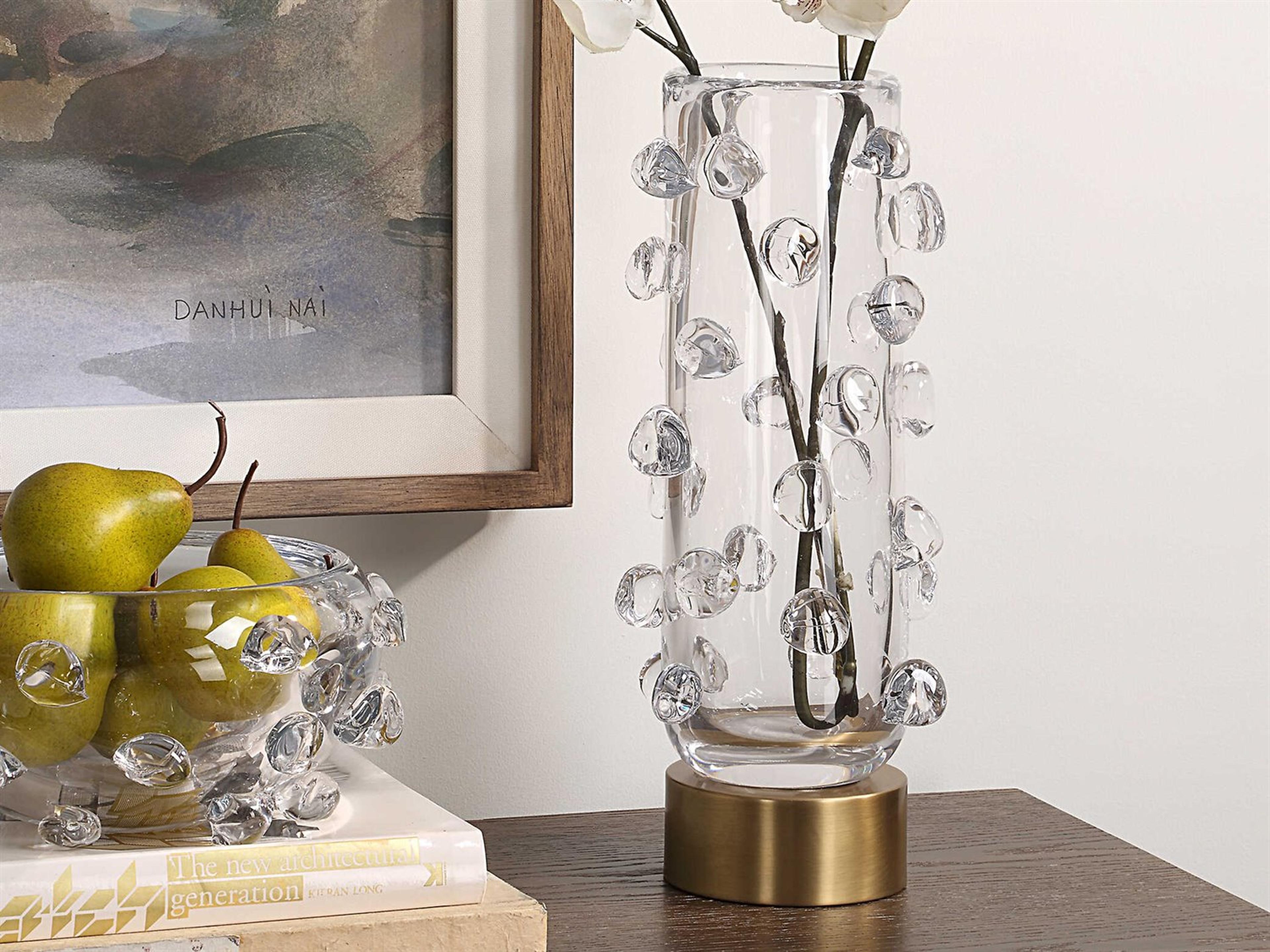 Uttermost Aura Clear Brushed Brass Vase