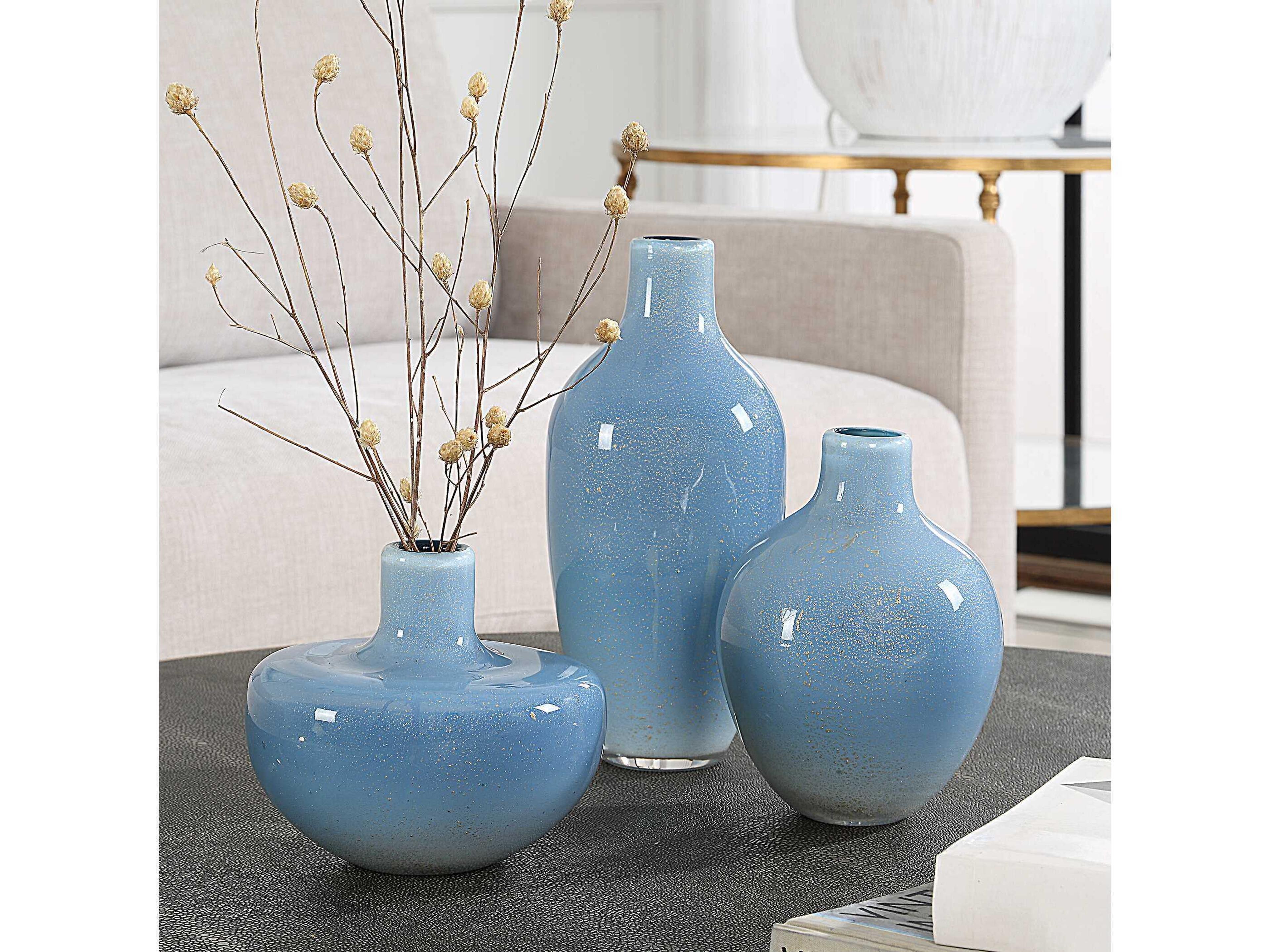 Uttermost Celestial Frost Blue Vases Set of 3
