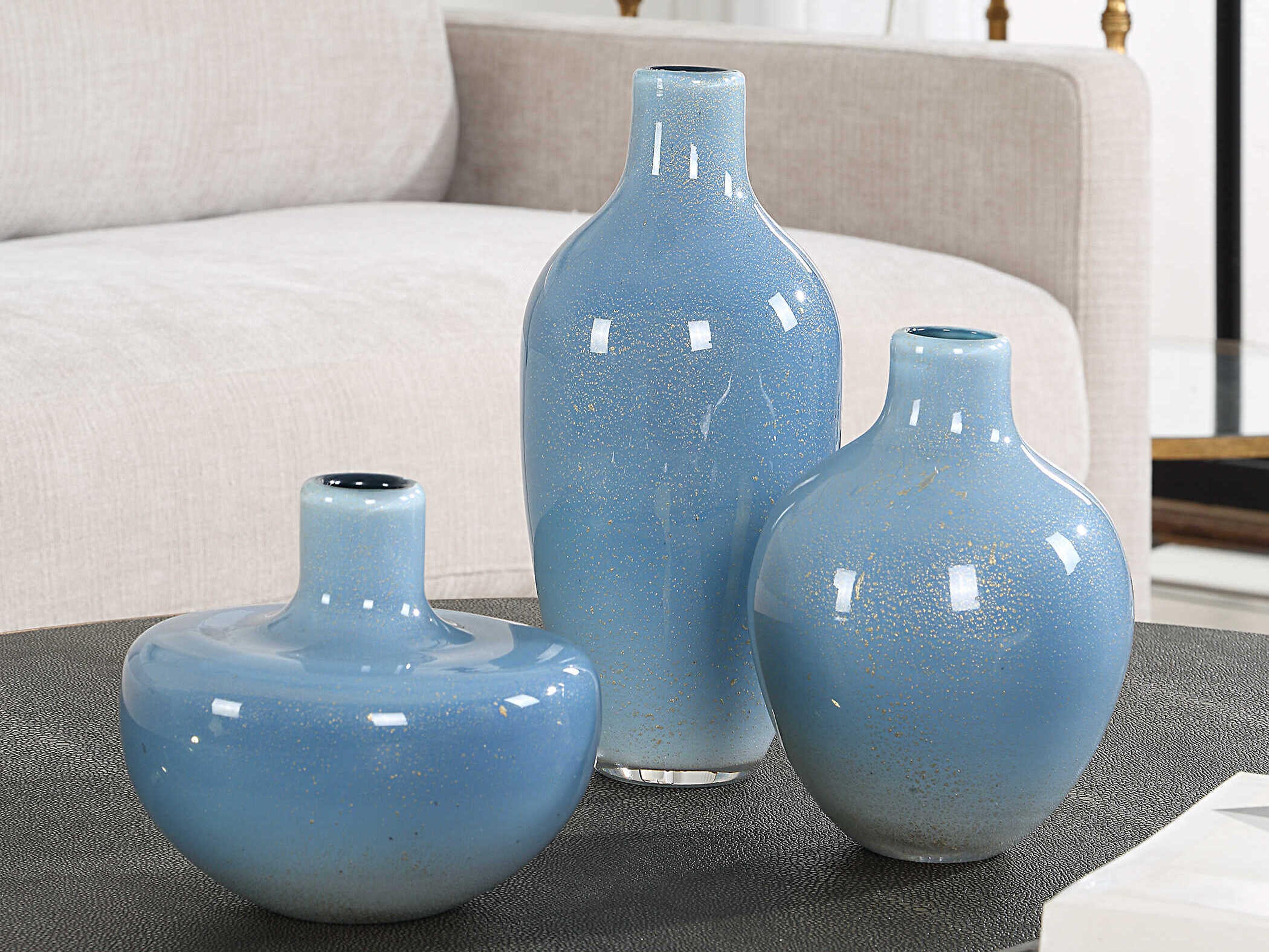 Uttermost Celestial Frost Blue Vases Set of 3