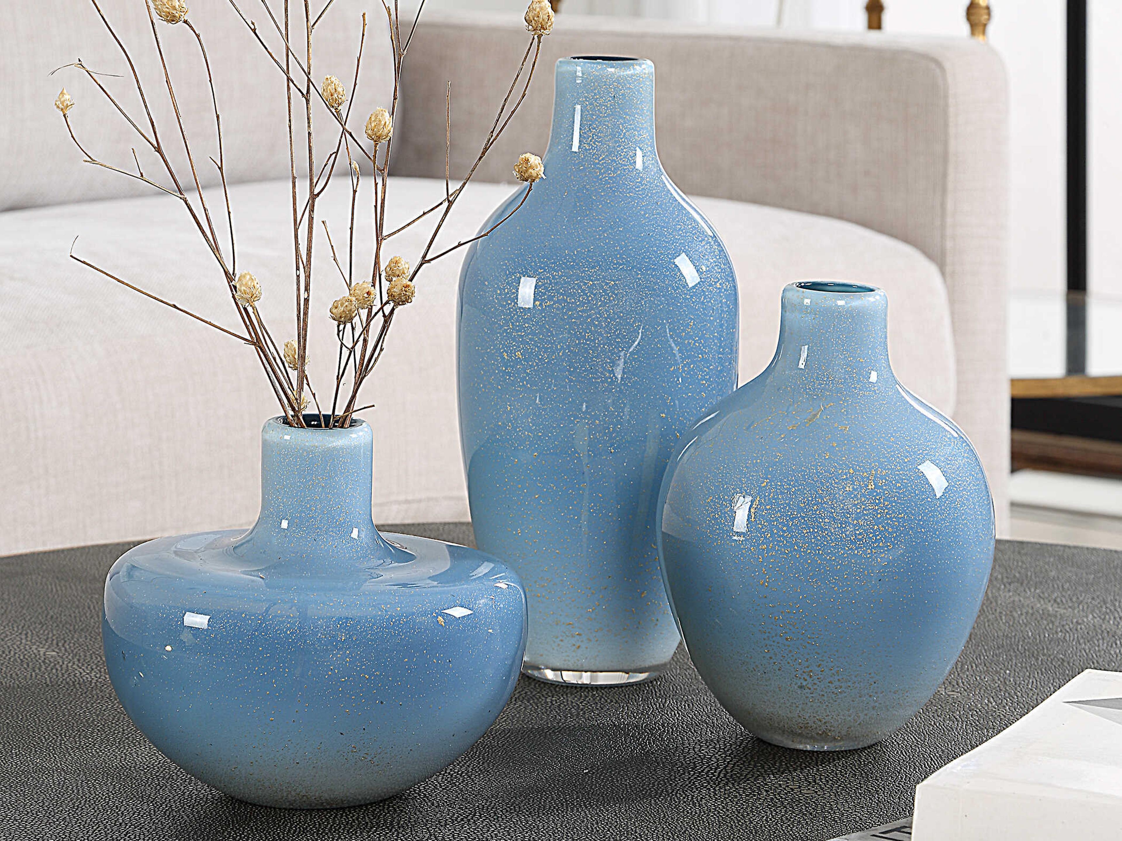 Uttermost Celestial Frost Blue Vases Set of 3