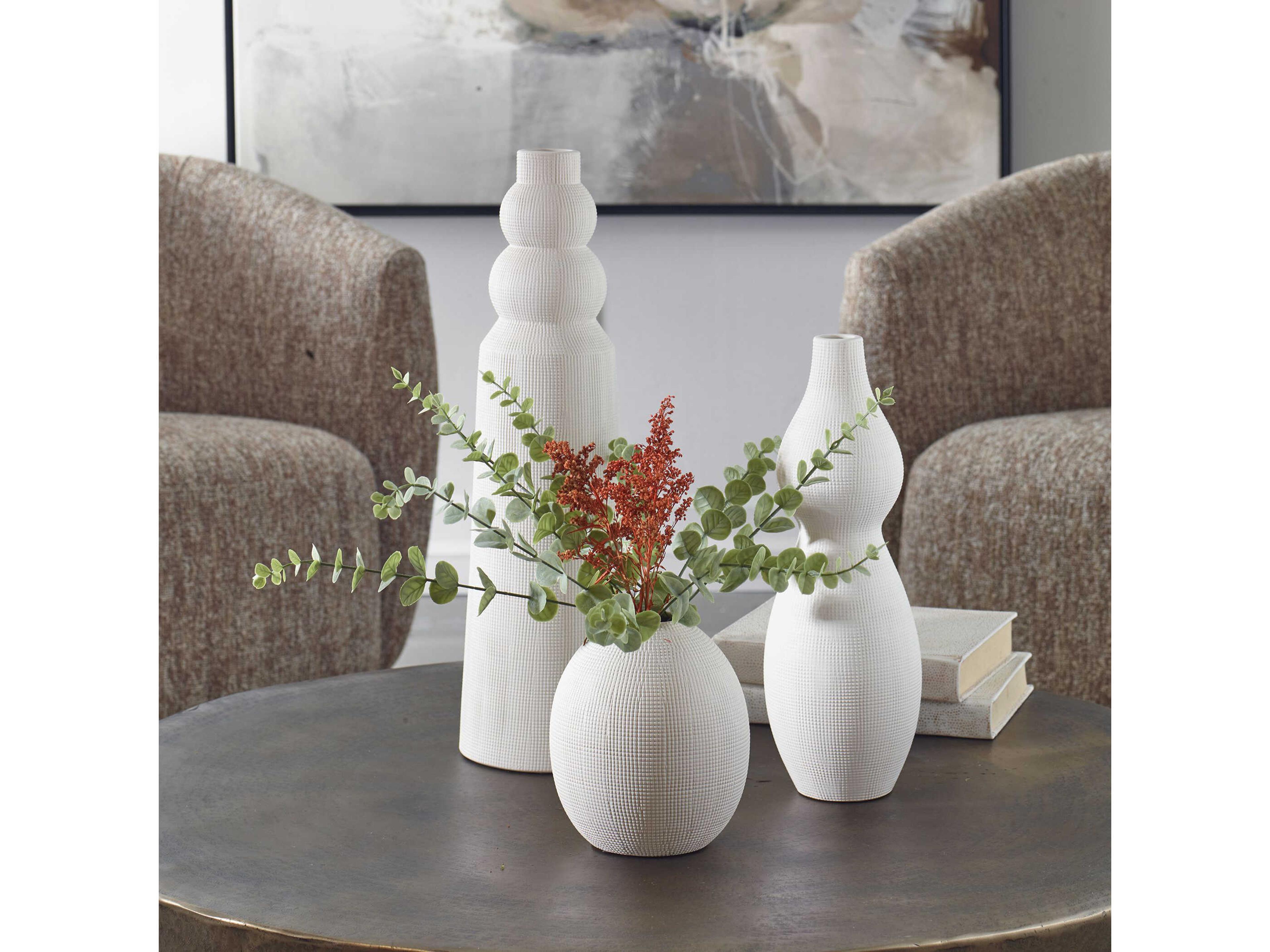 Uttermost Forma White Ceramic Vase Set of 3