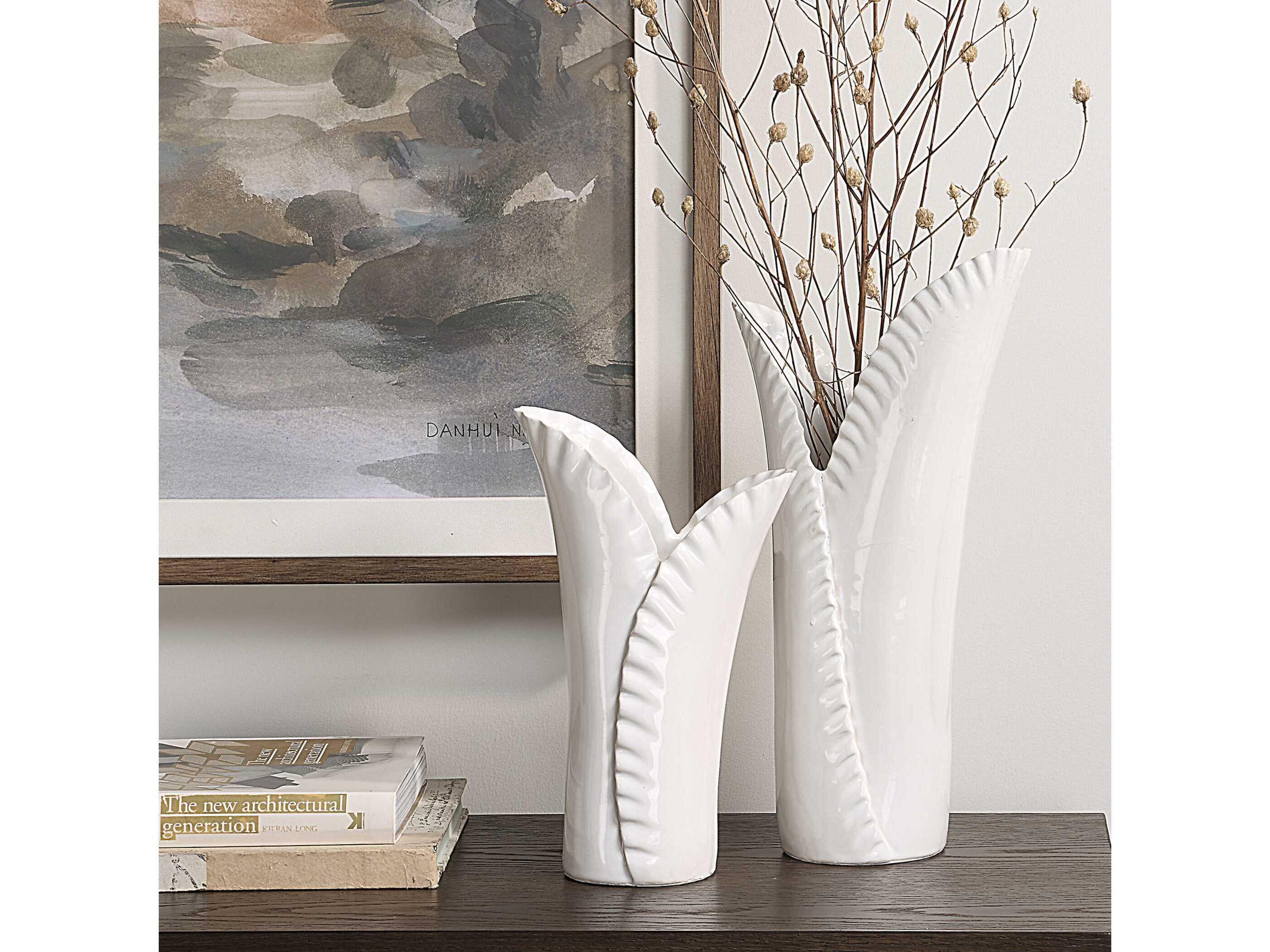 Uttermost Leafscape White Vases Set of 2