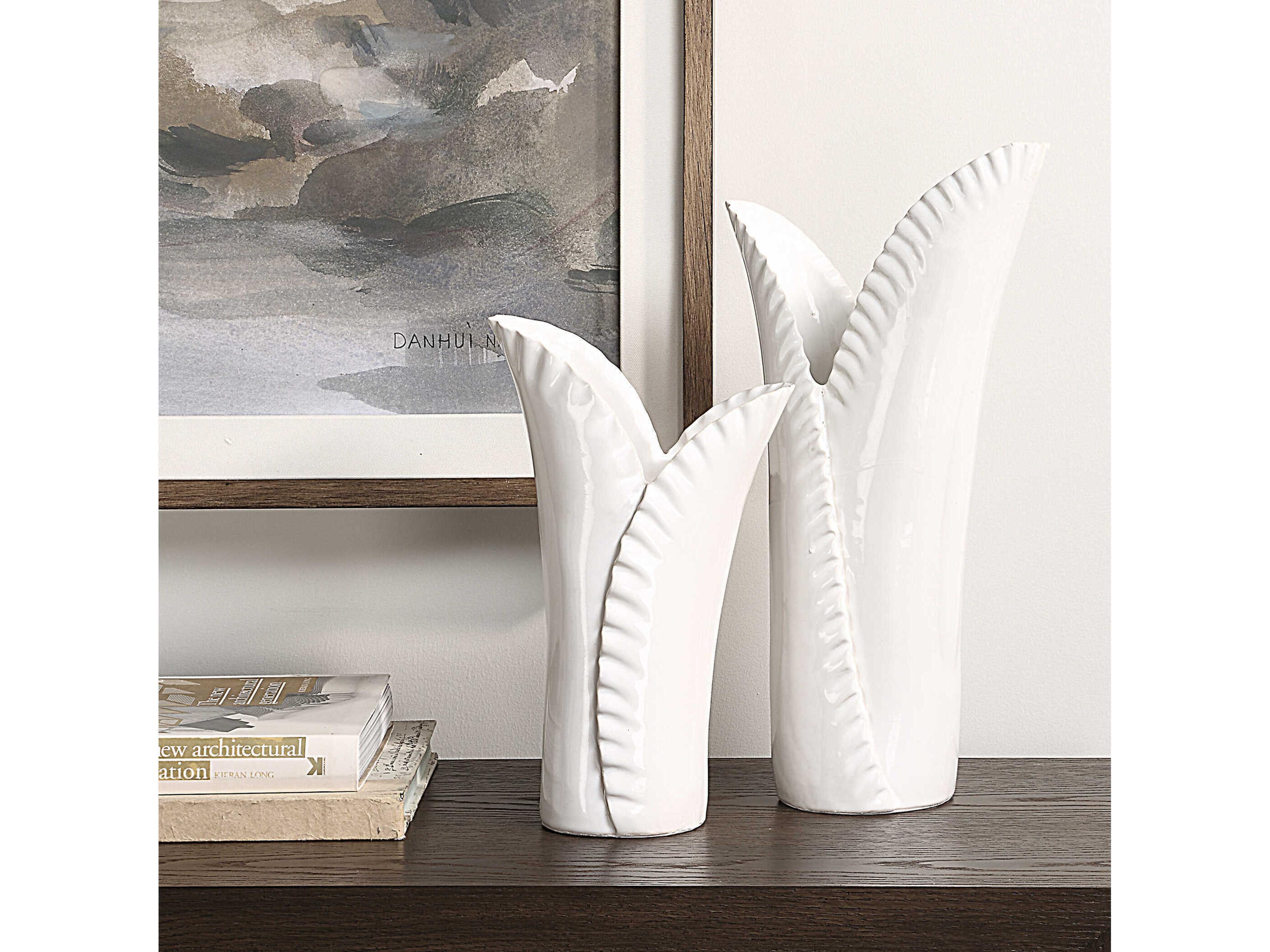 Uttermost Leafscape White Vases Set of 2