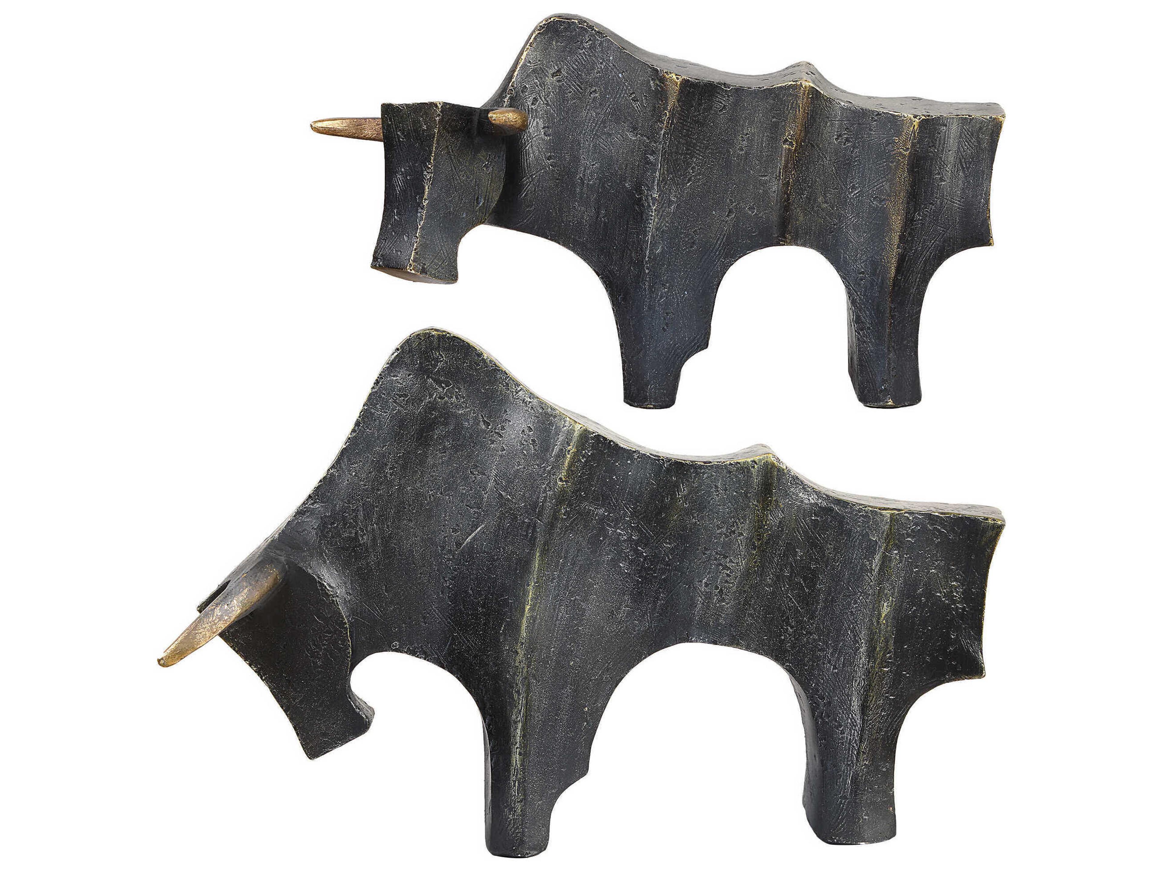 Uttermost Regal Bull Bronze Sculptures Set of 2