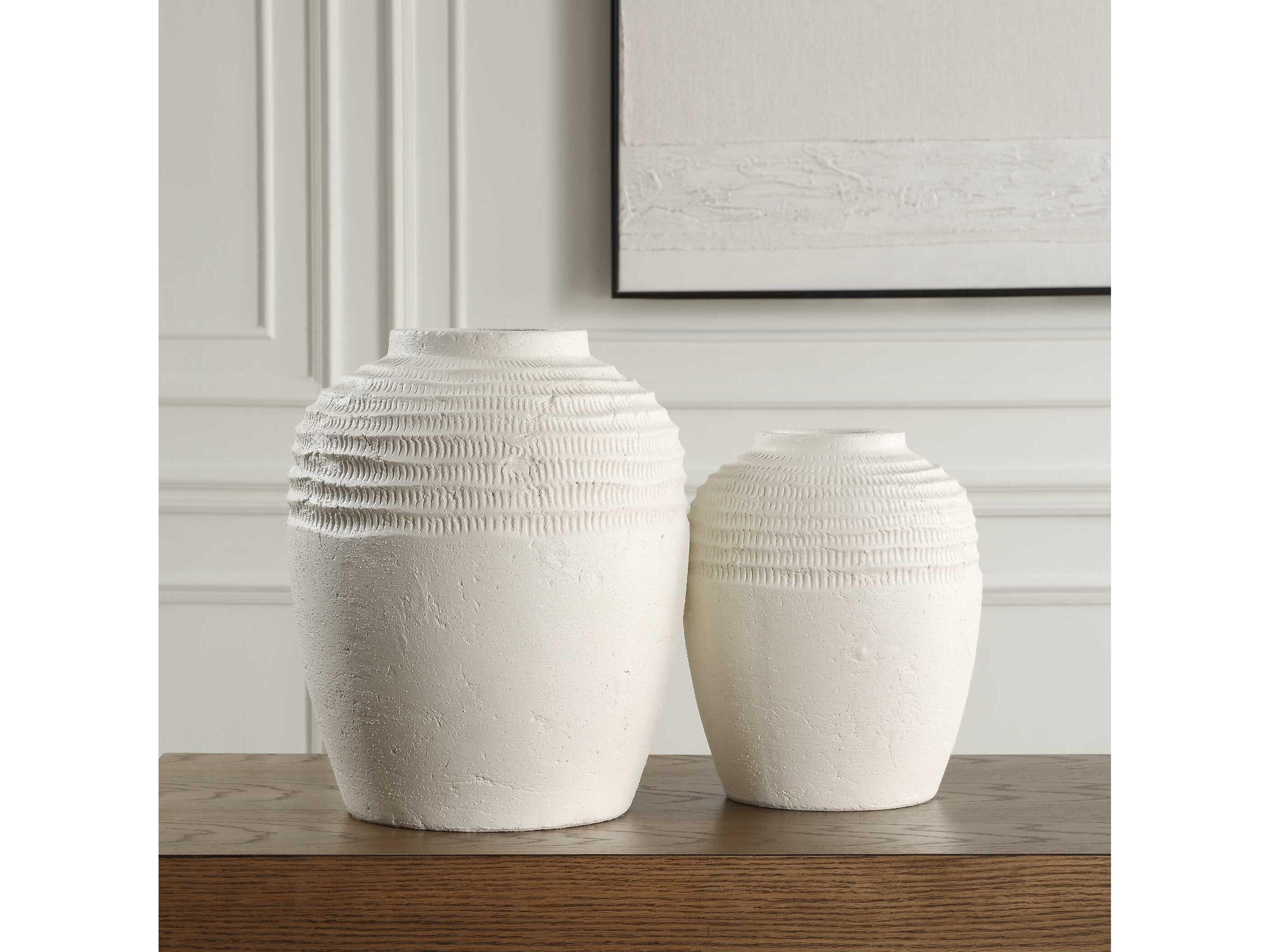 Uttermost Luna Ridge White Ceramic Vases Set of 2