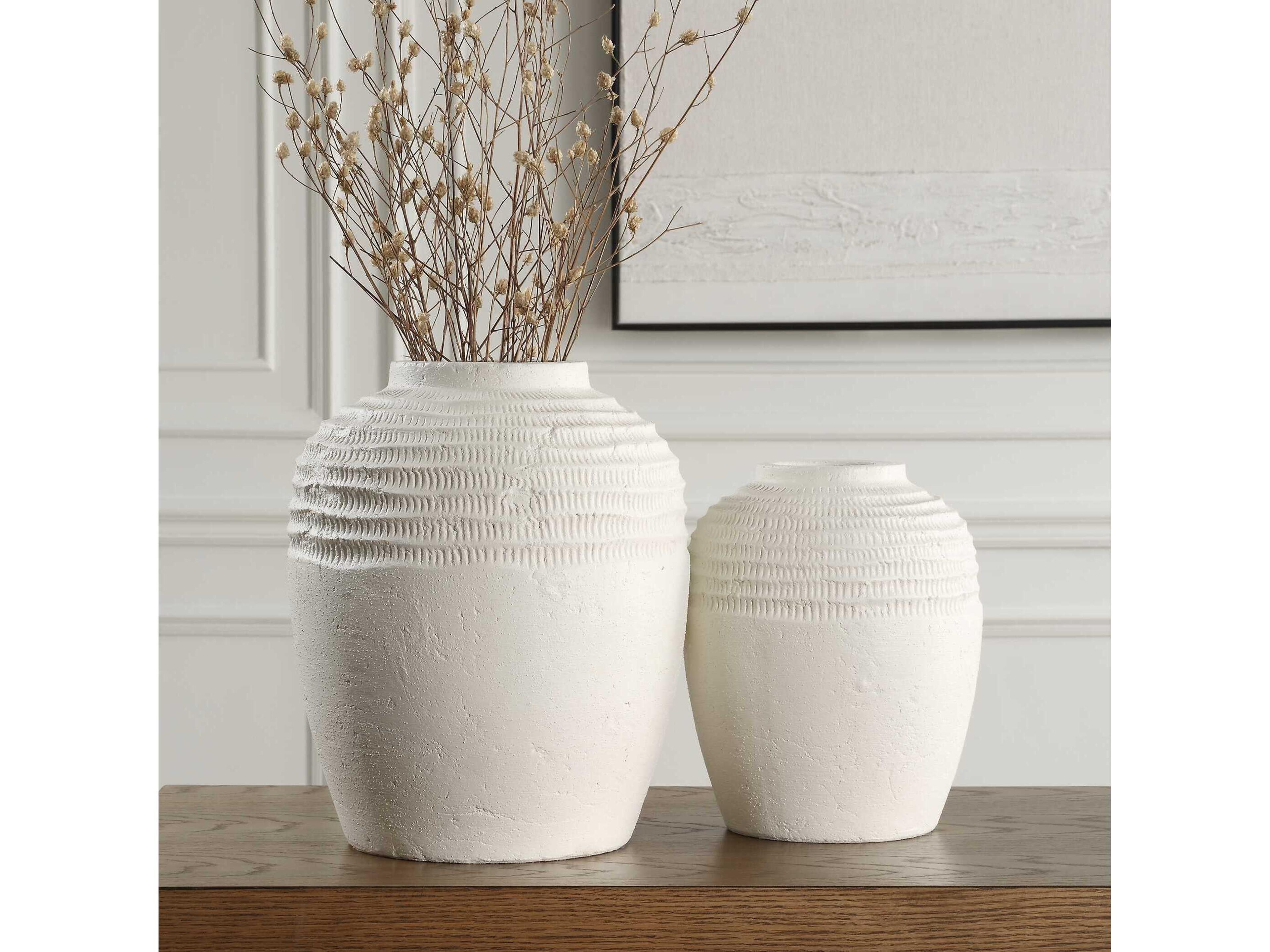 Uttermost Luna Ridge White Ceramic Vases Set of 2