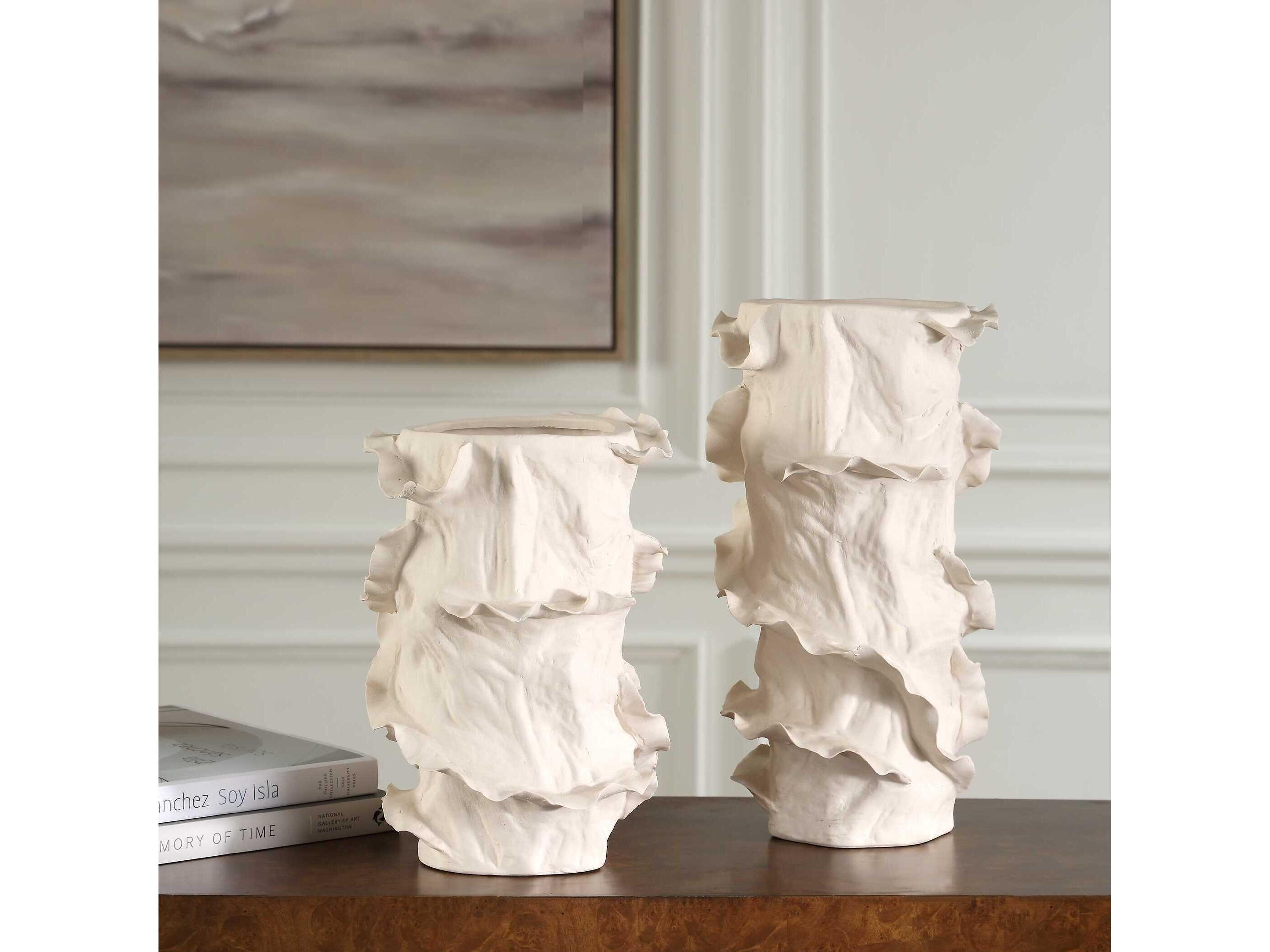Uttermost Ripple Crest White Vases Set of 2