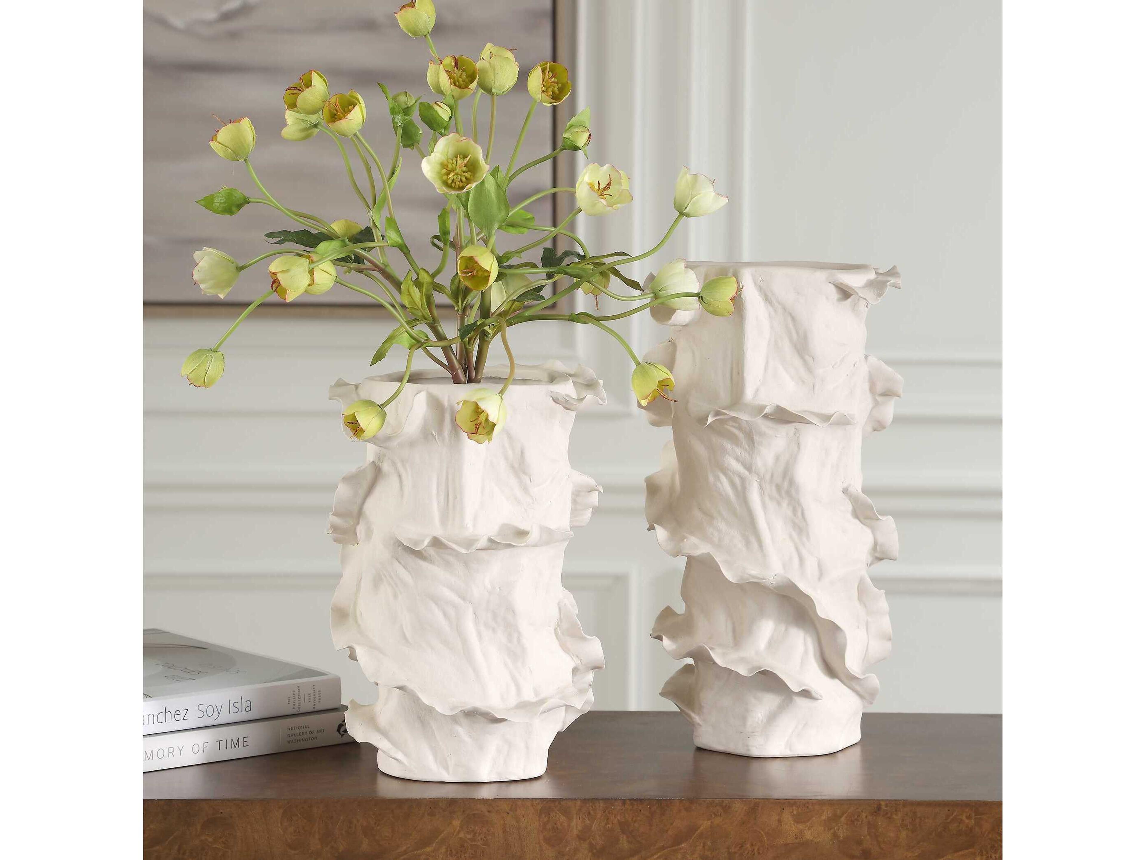 Uttermost Ripple Crest White Vases Set of 2