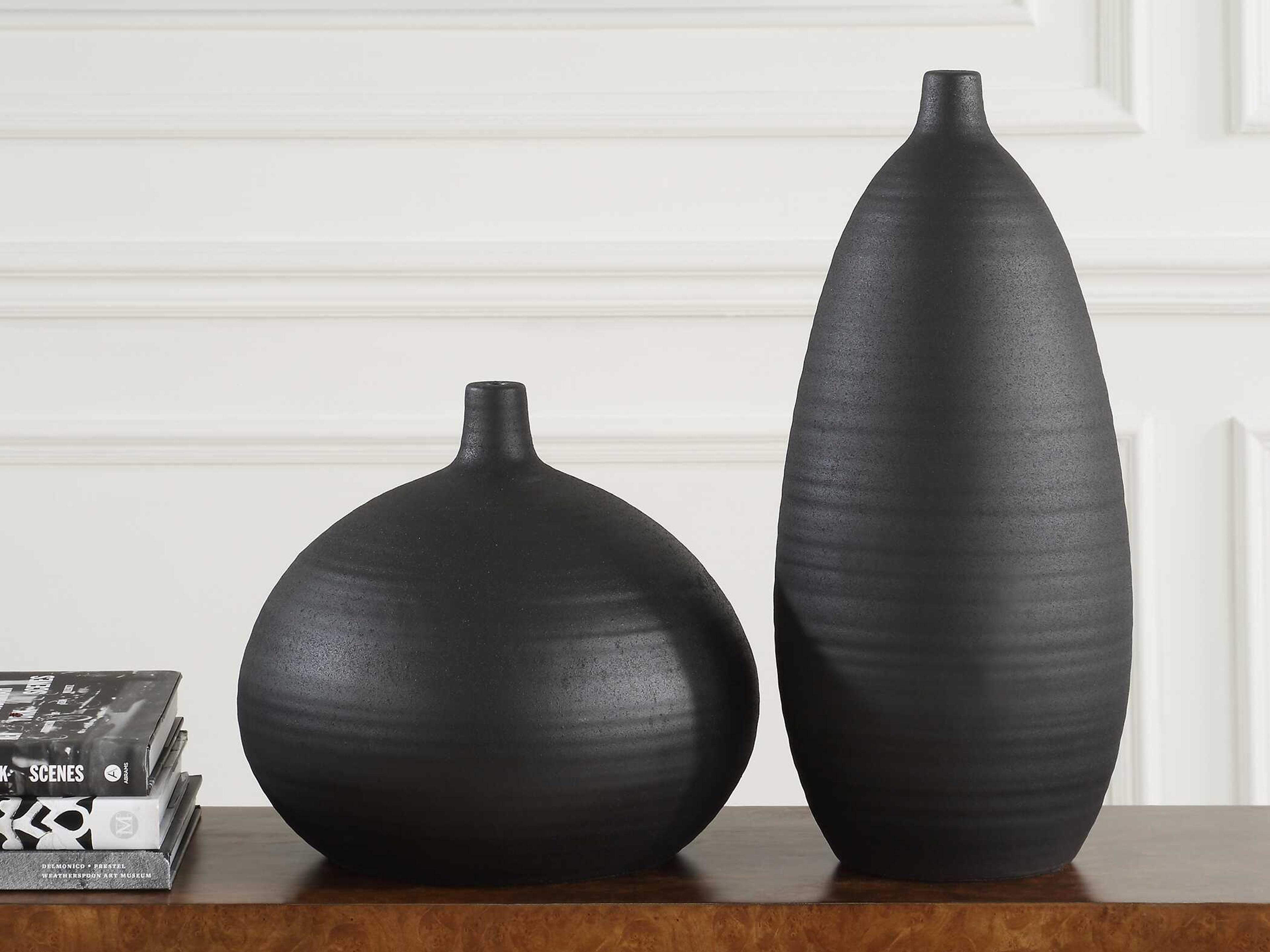 Uttermost Bower Matte Black Vase Set of 2