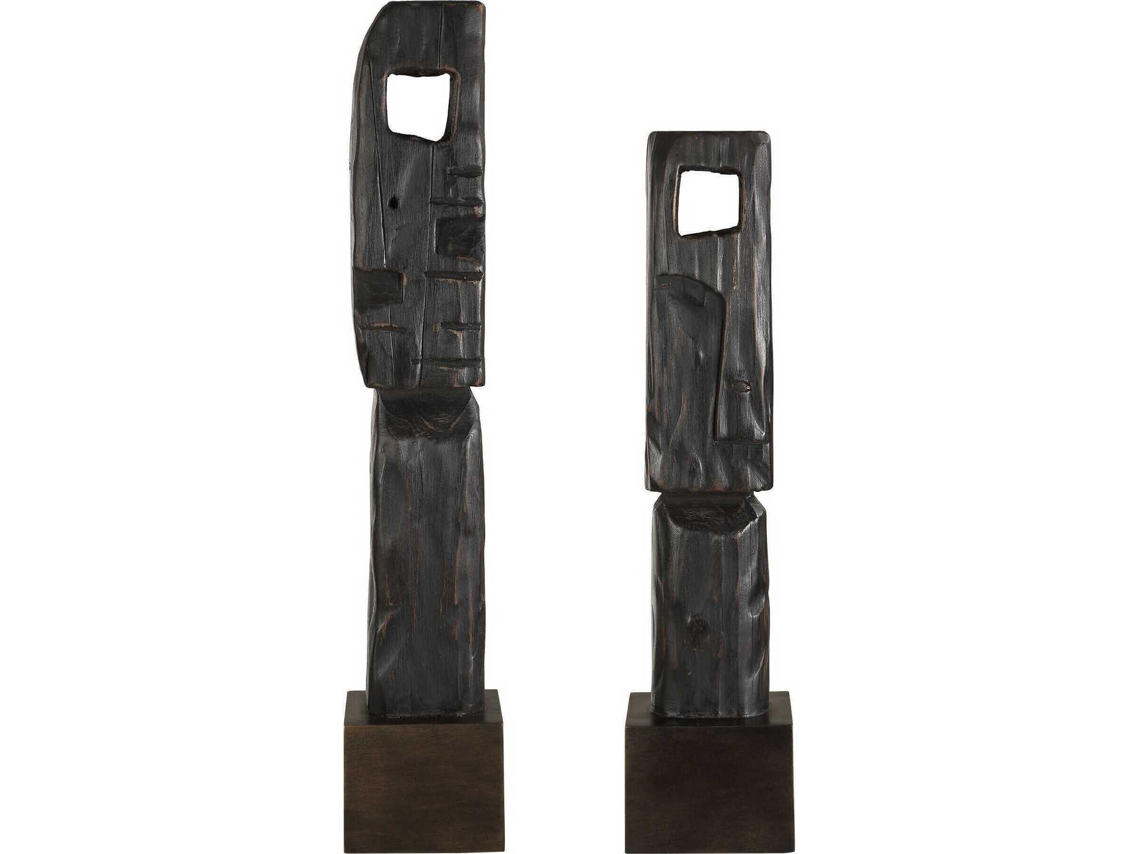 Uttermost Cipher Black Wood Totems Set of 2