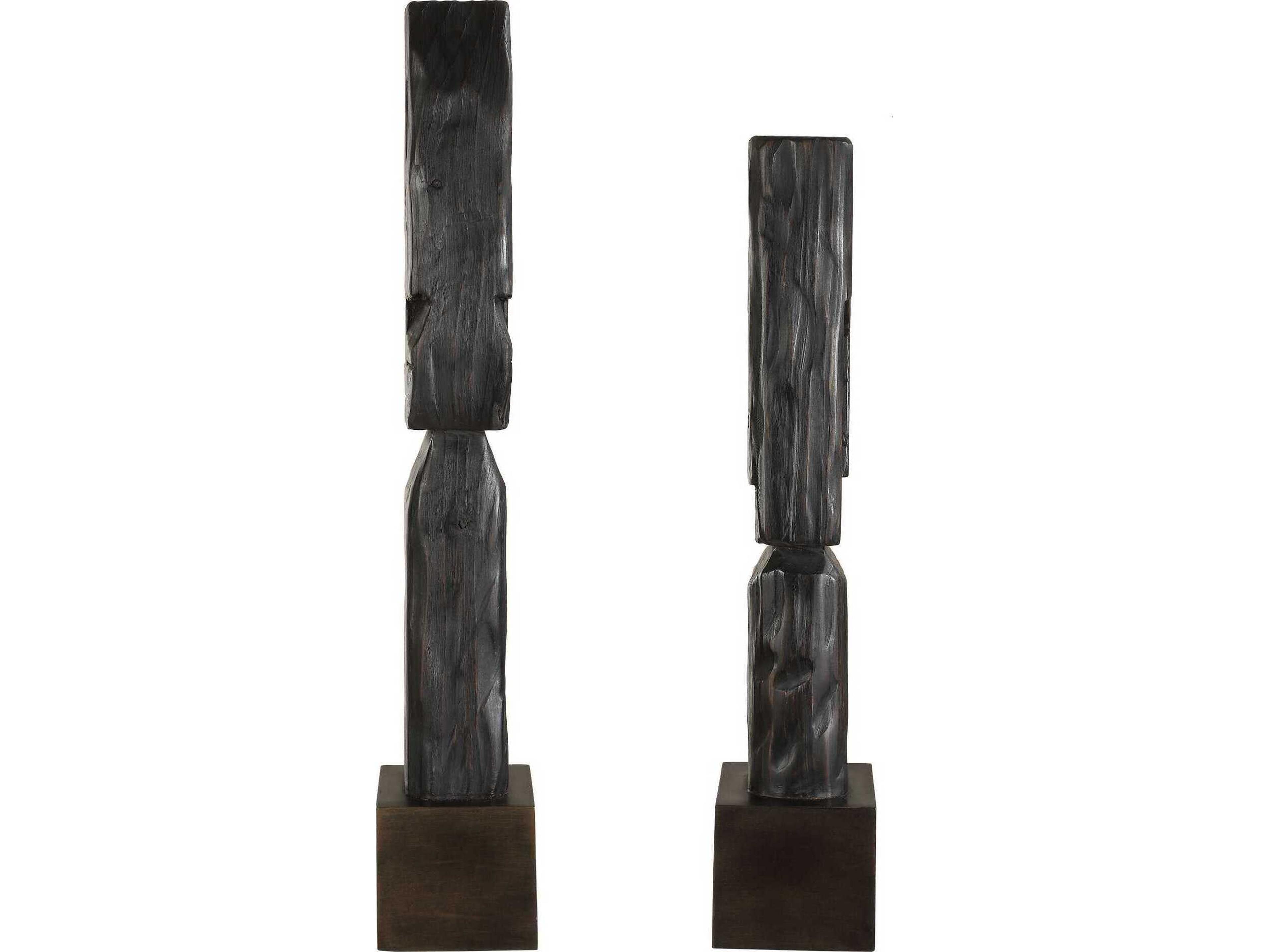 Uttermost Cipher Black Wood Totems Set of 2