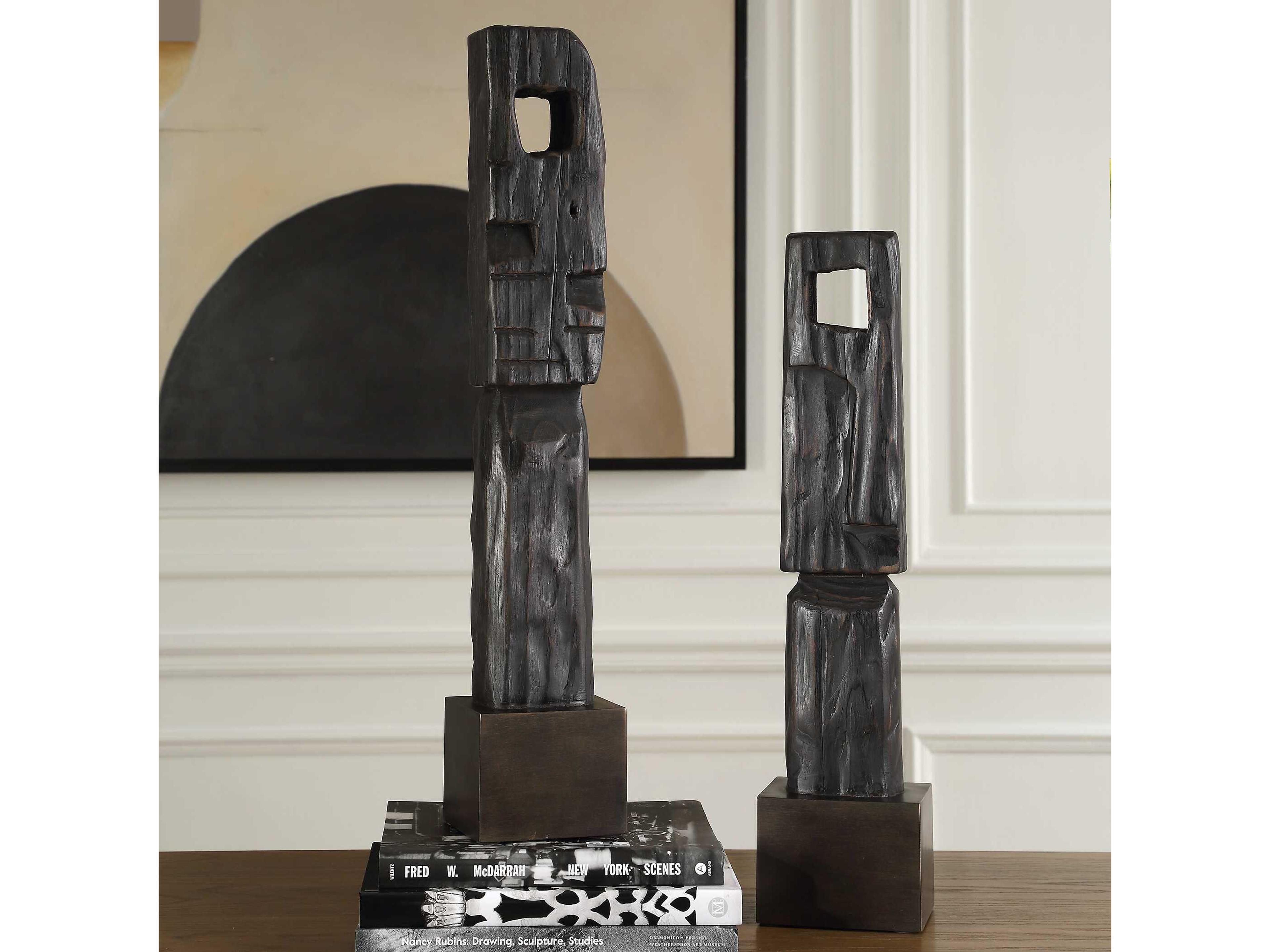 Uttermost Cipher Black Wood Totems Set of 2