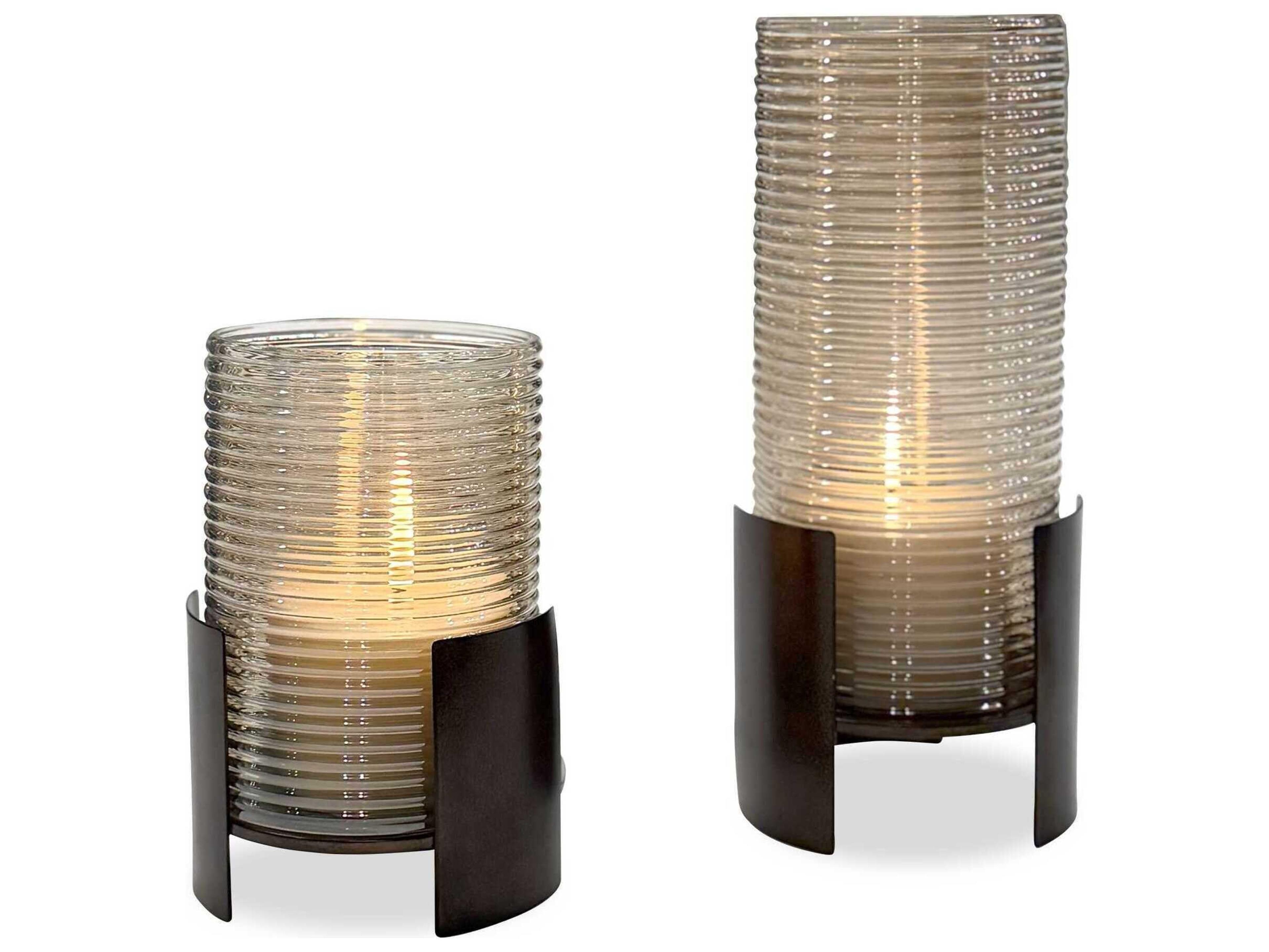 Fluted Fire Cylinder Candleholders Set of 2